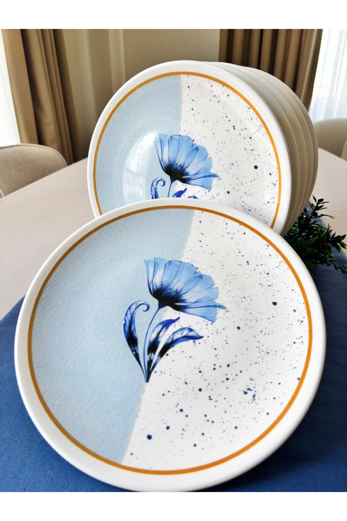 MAVİ GELİNCİK 6 ADET 25 CM BÜYÜK SERVİS TABAĞI