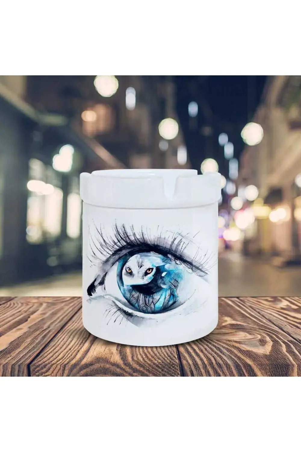 Mavi Göze Yansıyan Kurt Baskılı Küllük Kül Tablası-145413