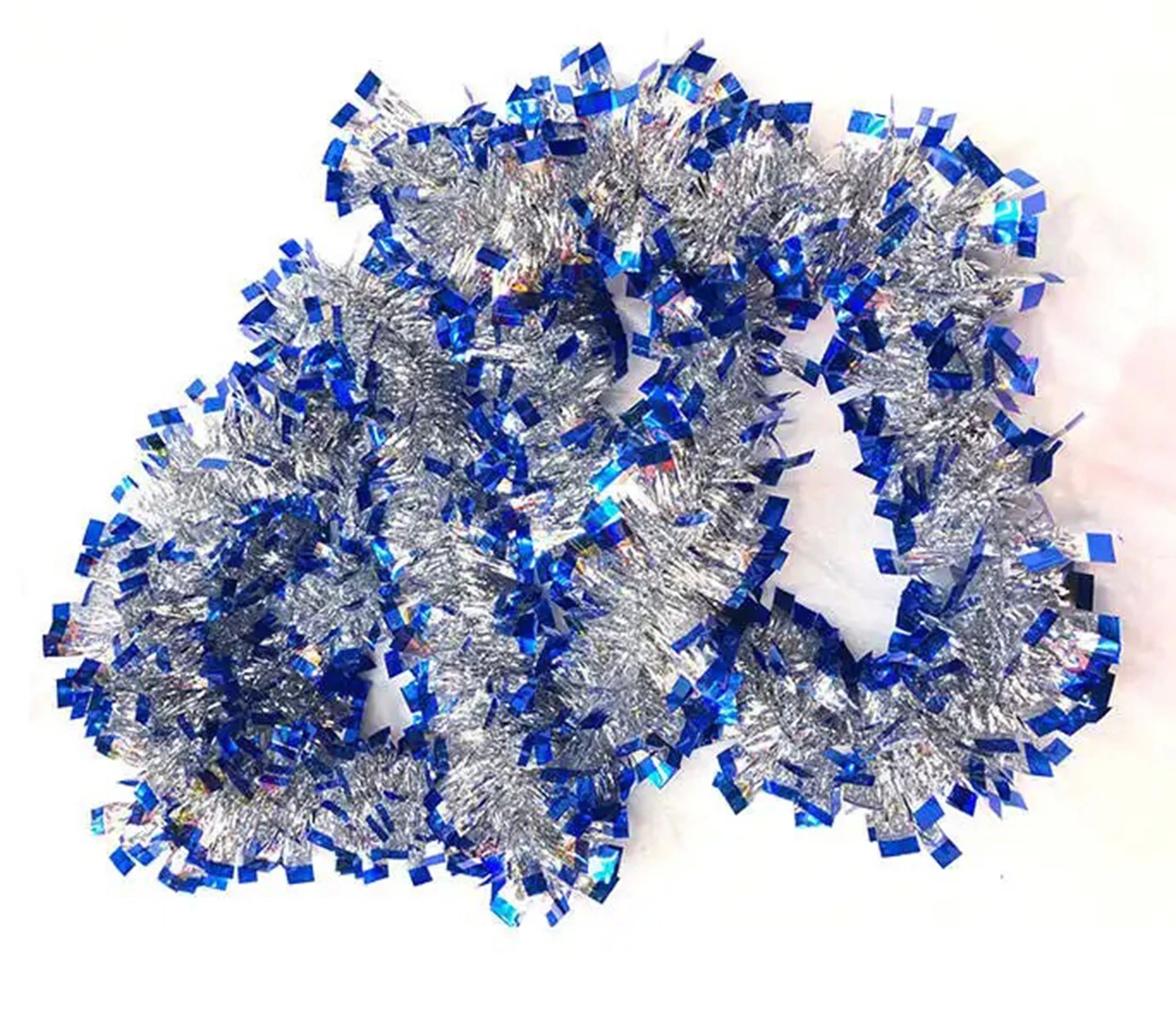Just Cheap Store Mavi Gümüş Renk 4 Cm Genişlik Garland Çift Renk Sim Süs 180 Cm
