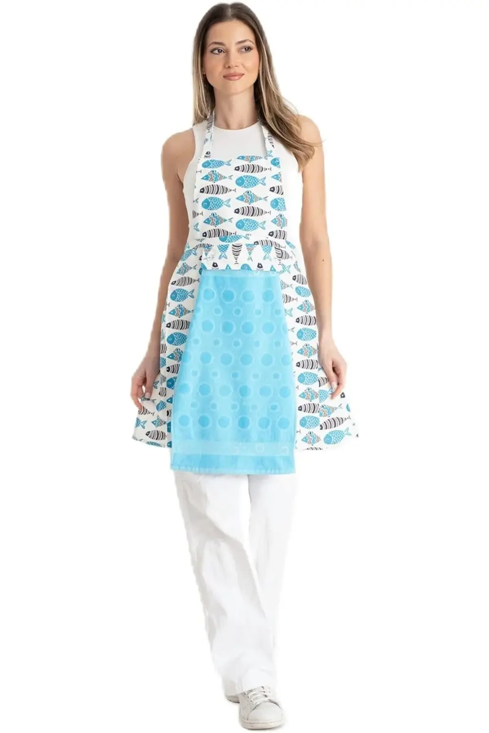 Mavi Havlulu Su Geçirmez Mutfak Önlüğü, Yetişkinler için Önlük, E