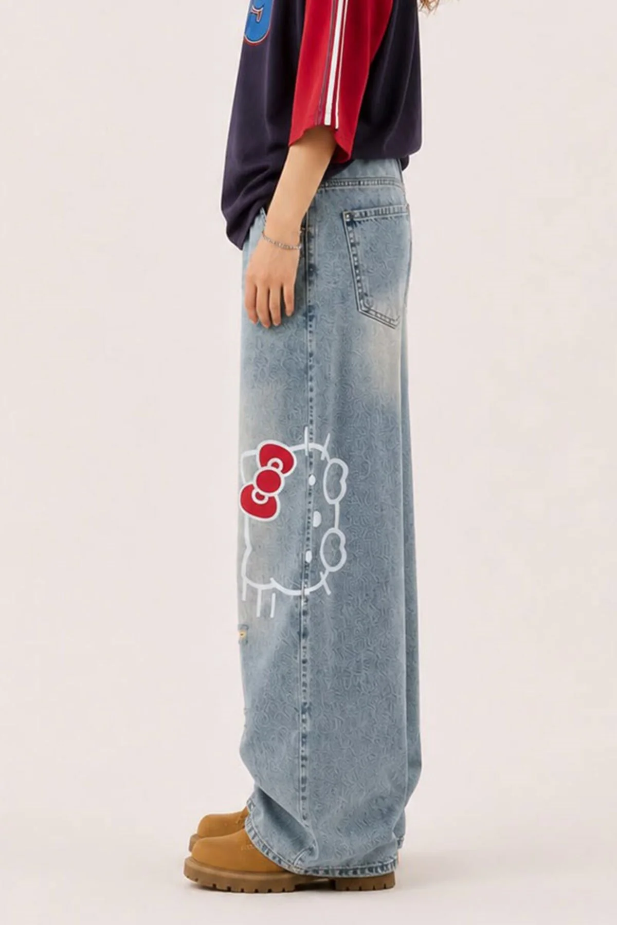 Mavi Hello Kitty Taşlamalı Gotik Y2K Unisex Baggy Pantolon Mavi Hello Kitty Taşlamalı Gotik Y2K Unisex Baggy Pantolon