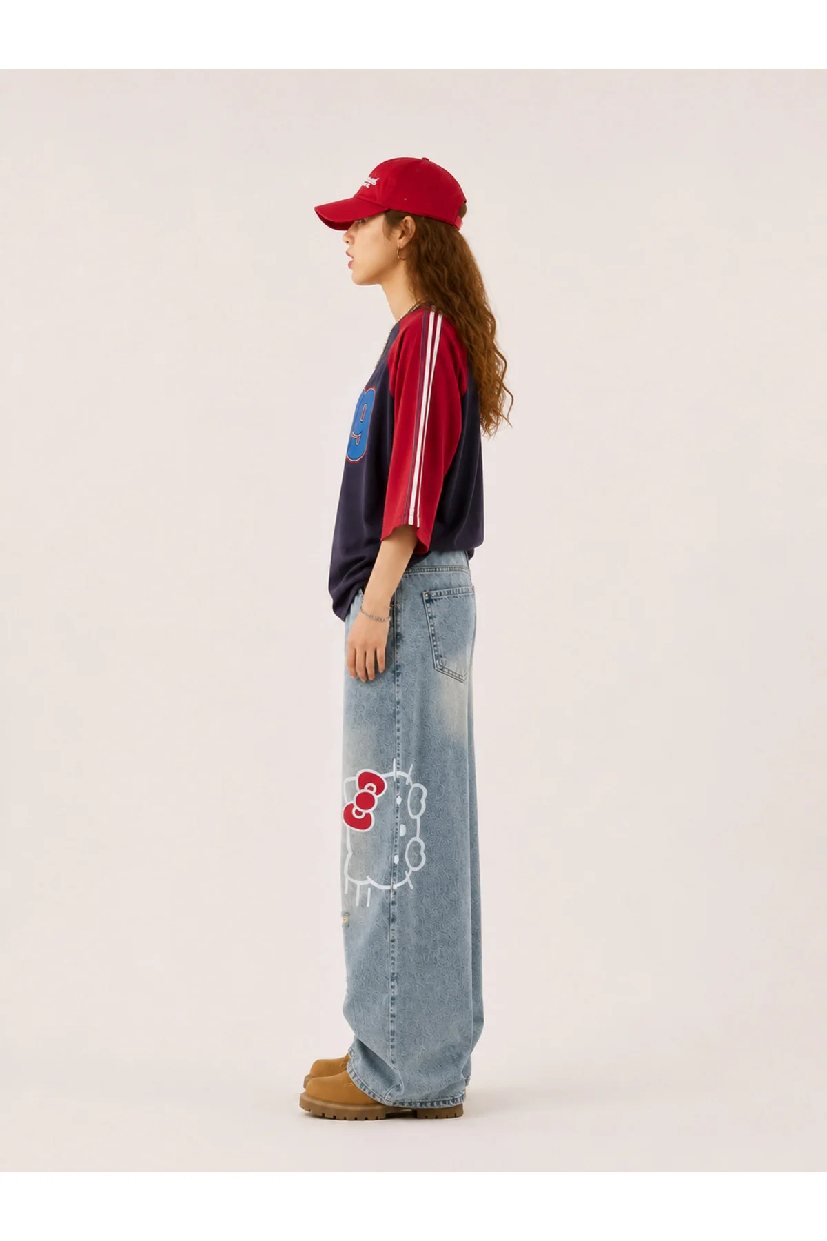 Mavi Hello Kitty Taşlamalı Gotik Y2K Unisex Baggy Pantolon