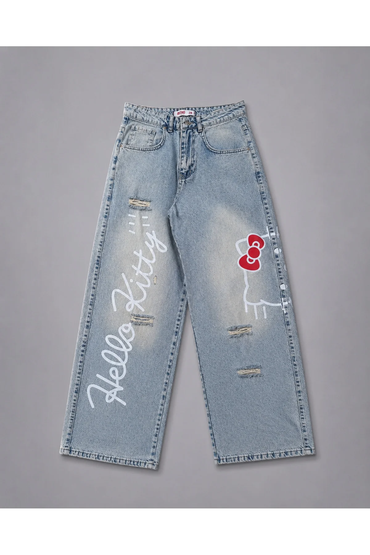 Mavi Hello Kitty Taşlamalı Gotik Y2K Unisex Baggy Pantolon