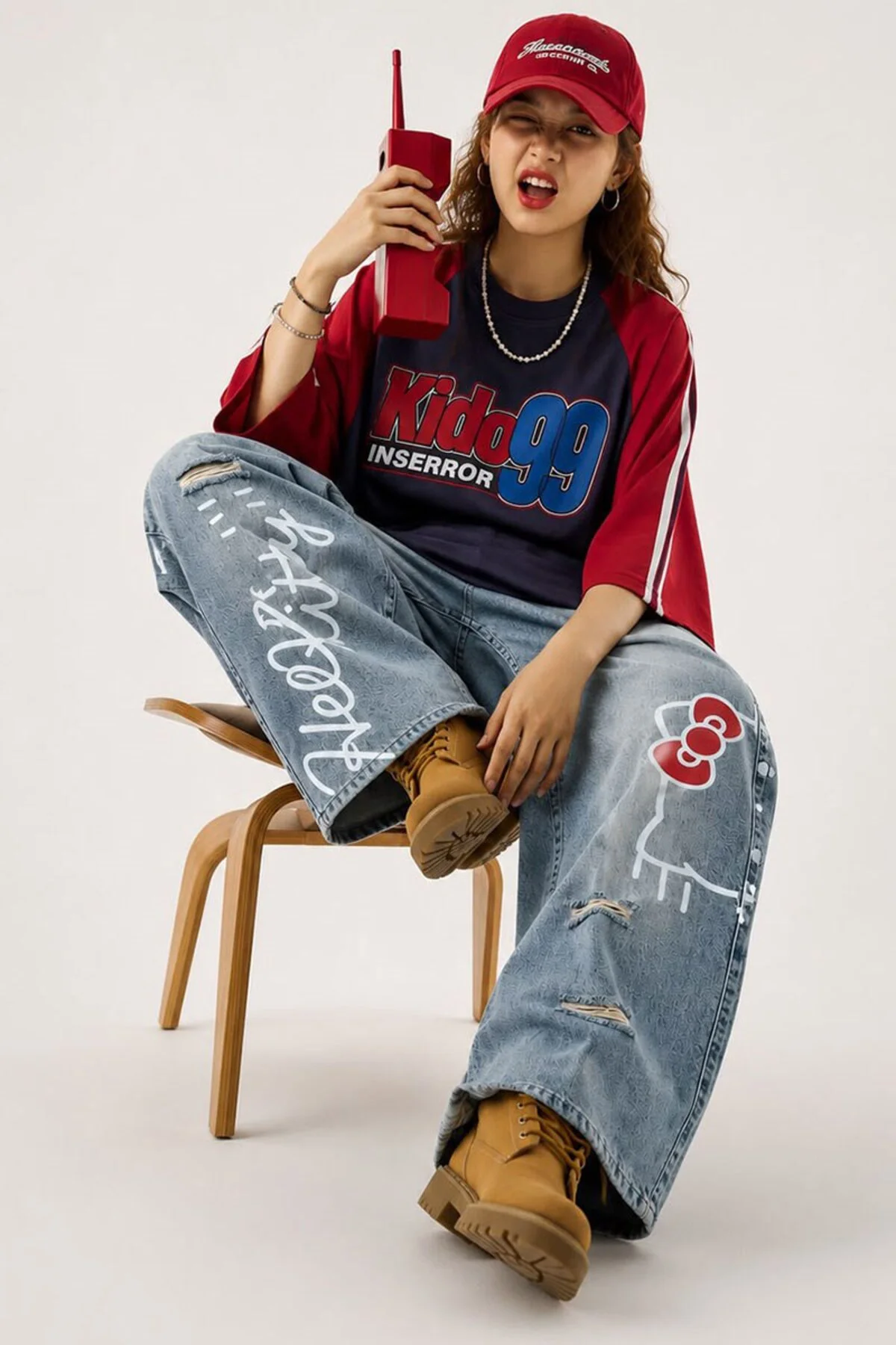 Mavi Hello Kitty Taşlamalı Gotik Y2K Unisex Baggy Pantolon Mavi Hello Kitty Taşlamalı Gotik Y2K Unisex Baggy Pantolon