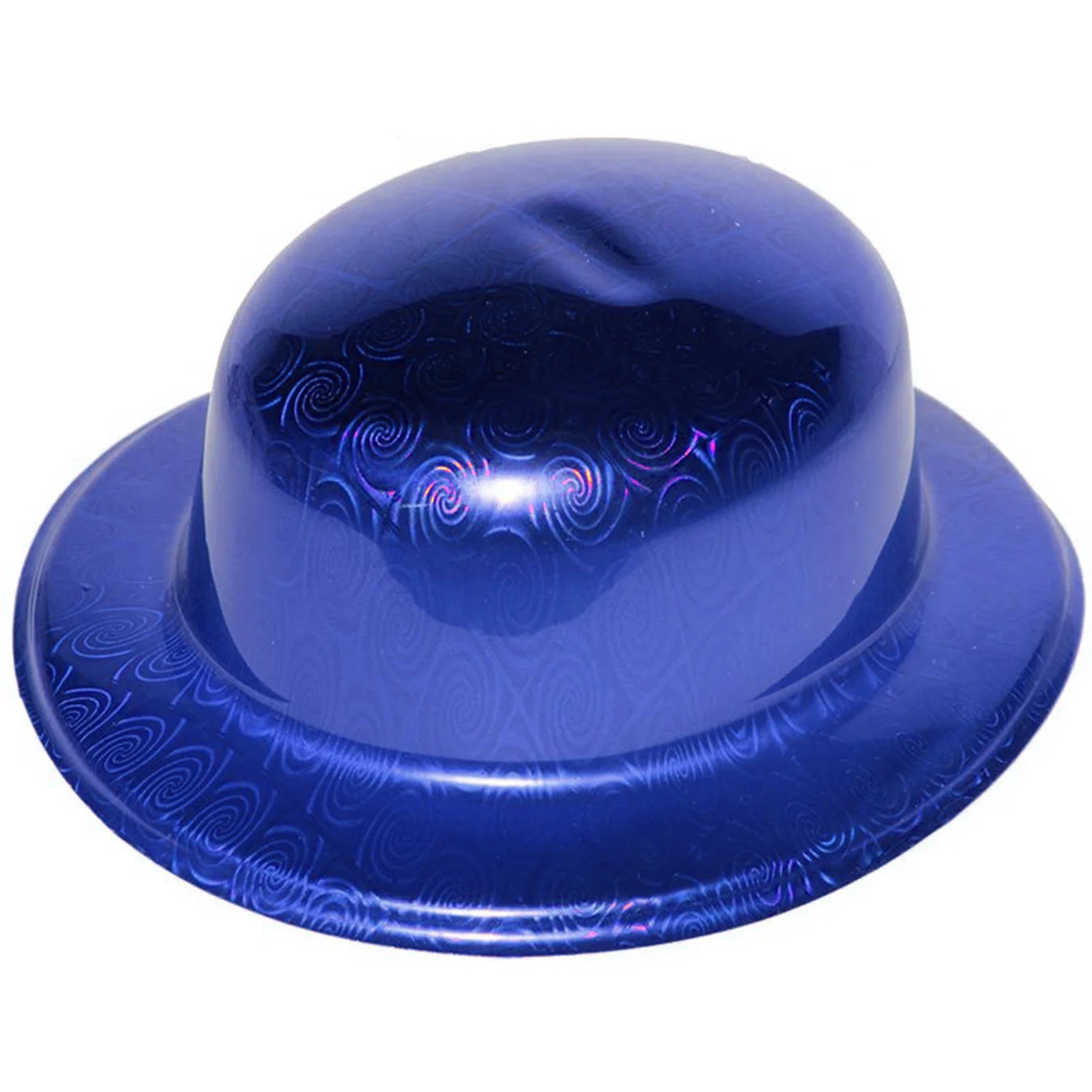 Mavi Hologramlı Plastik Yuvarlak Melon Şapka 27x24 cm - Parti ve Kostüm Aksesuarı