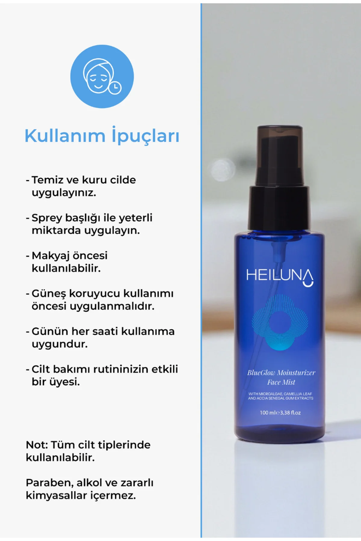 Mavi Işık Koruyucu Işıltı Veren Yüz Spreyi | Mikroalg & Akasya Se