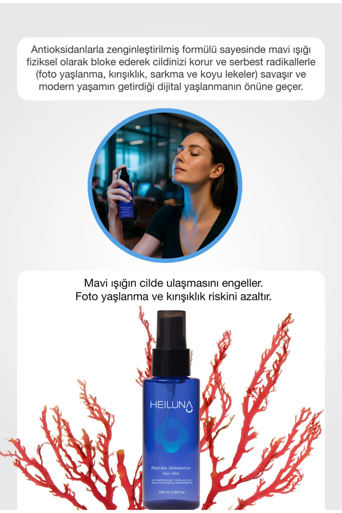 Mavi Işık Koruyucu Işıltı Veren Yüz Spreyi | Mikroalg & Akasya Se