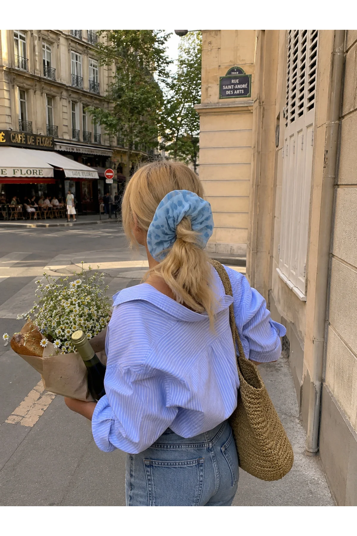 Mavi Kabartma Kalp DetayScrunchie Lastik Toka