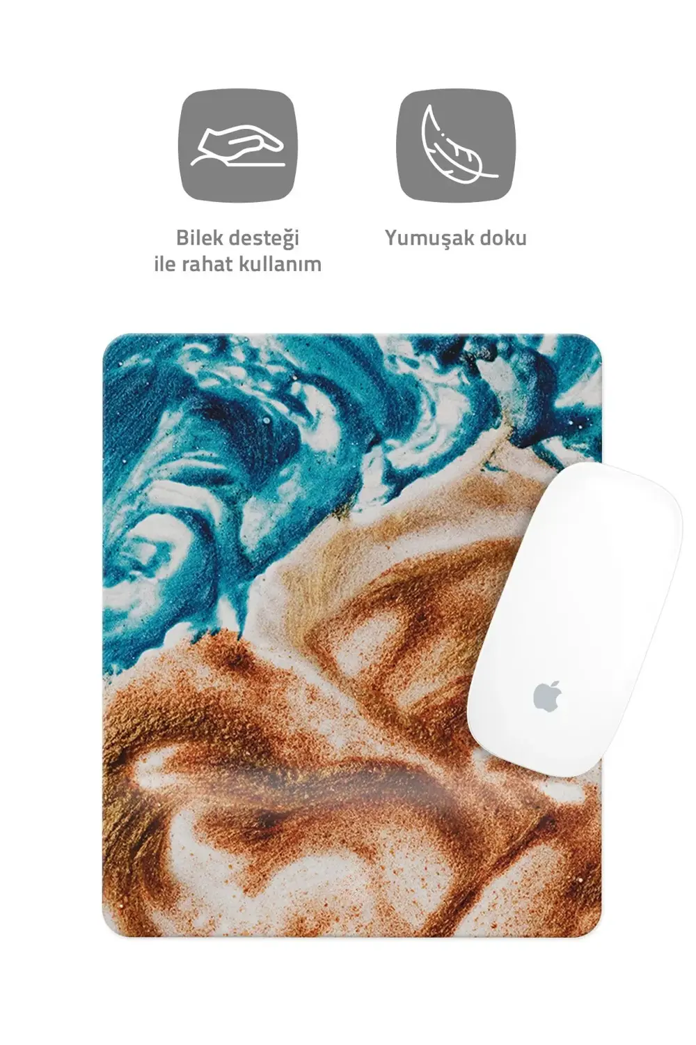 Mavi Kahverengi Desenli Bilek Destekli Dikdörtgen Mouse Pad Mouse