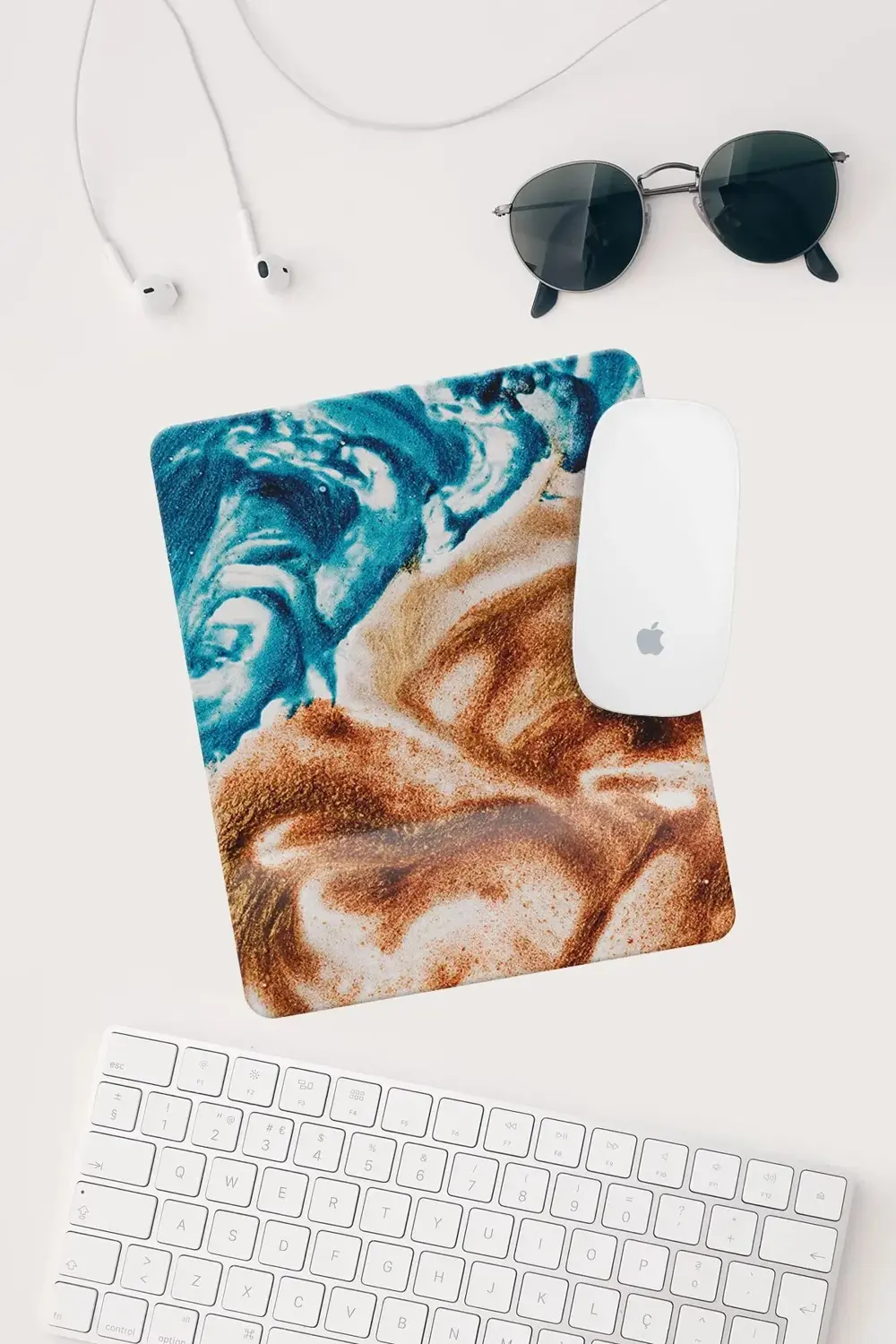 Mavi Kahverengi Desenli Bilek Destekli Dikdörtgen Mouse Pad Mouse