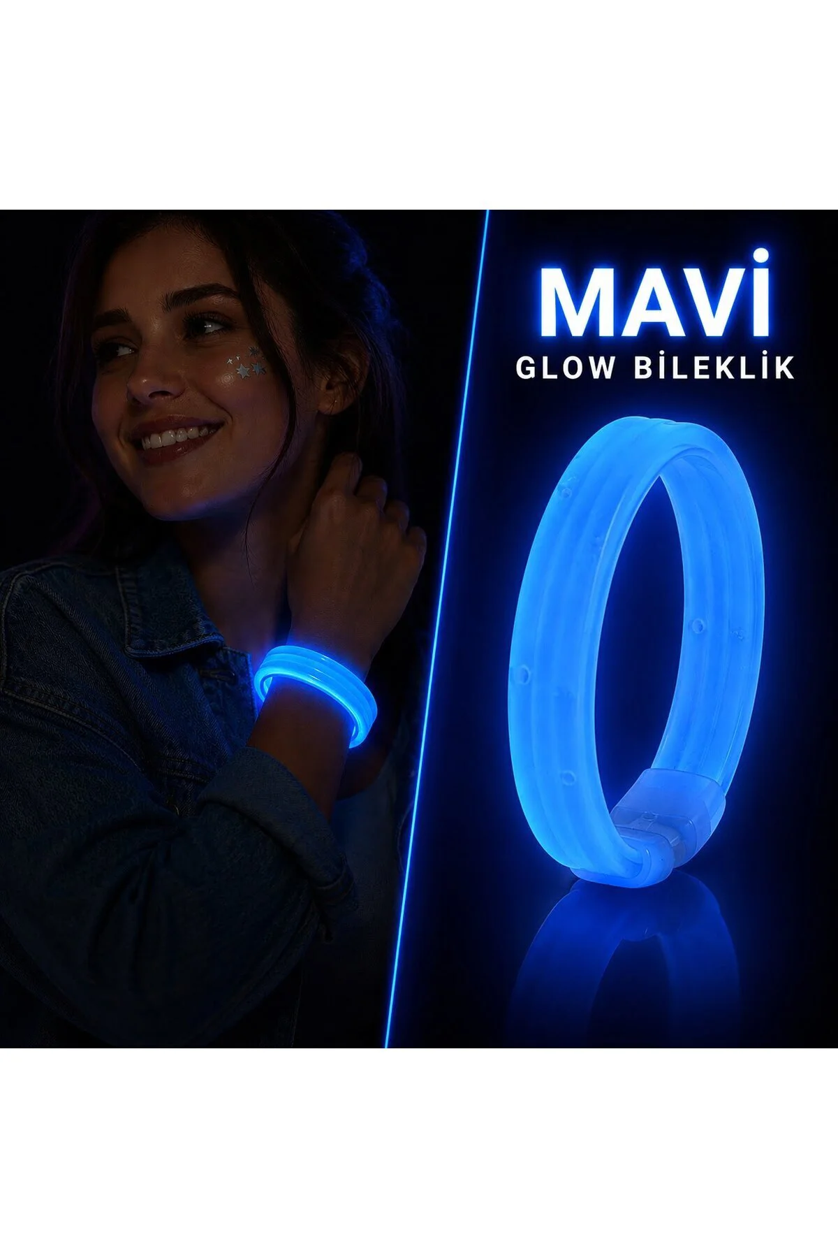 Mavi Kalın Glow Bileklik – Kırılarak Yanan Parti ve Festival Bilekliği