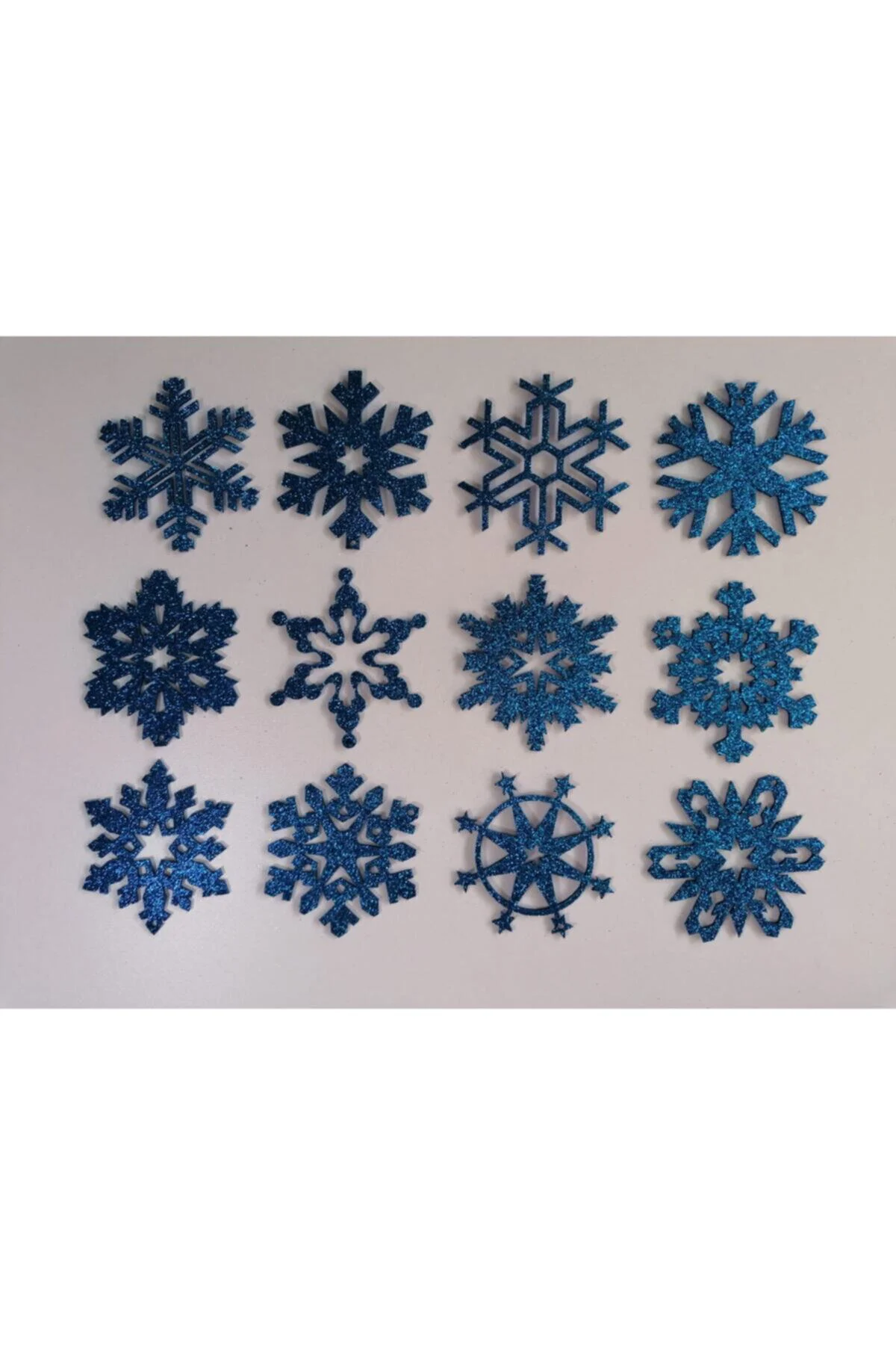 Mavi Kar Tanesi Simli Eva Ağaç Ve Hediye Süsü 8x8cm 12 Li