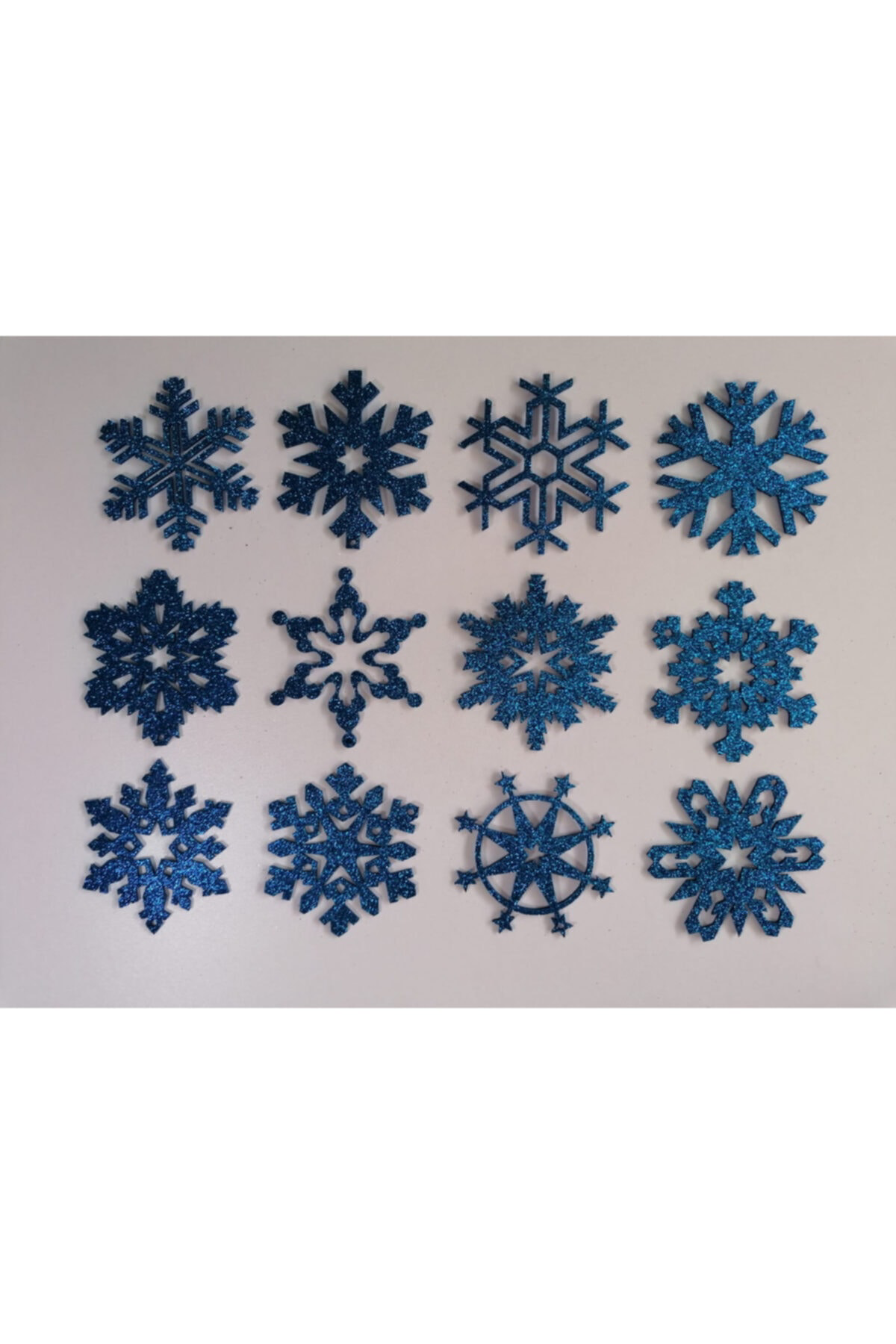 Leylaser Mavi Kar Tanesi Simli Eva Ağaç Ve Hediye Süsü 8X8cm 12 Li