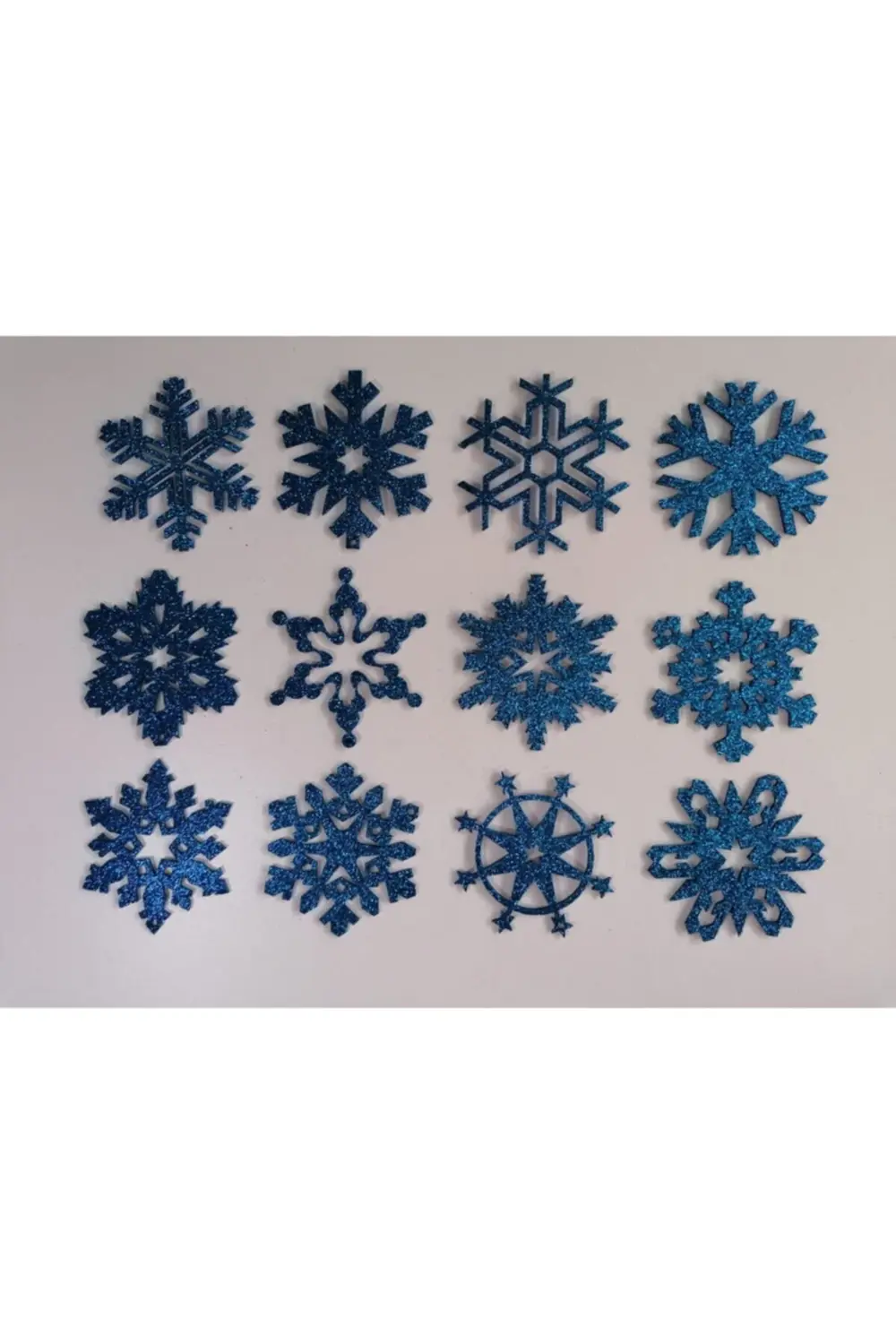 Mavi Kar Tanesi Simli Eva Ağaç Ve Hediye Süsü 8x8cm 12 Li