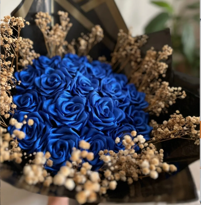 MAVİ KAYZEN Saten gül buketi