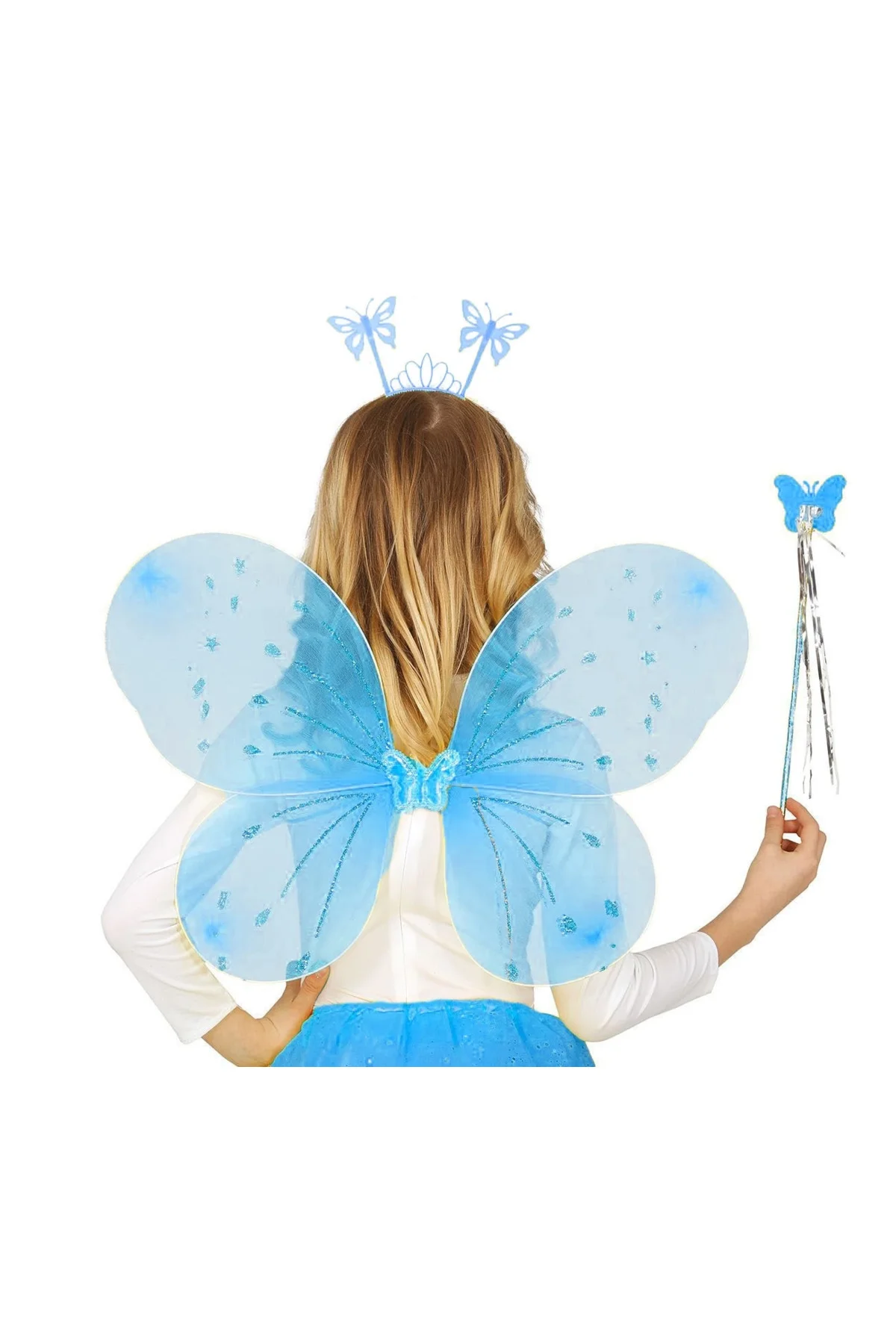 Mavi Kelebek Erkek-Kız Seti – 50 Cm Kelebek Kanadı, Taç Ve Asa Mavi Kelebek Erkek-Kız Seti – 50 Cm Kelebek Kanadı, Taç Ve Asa