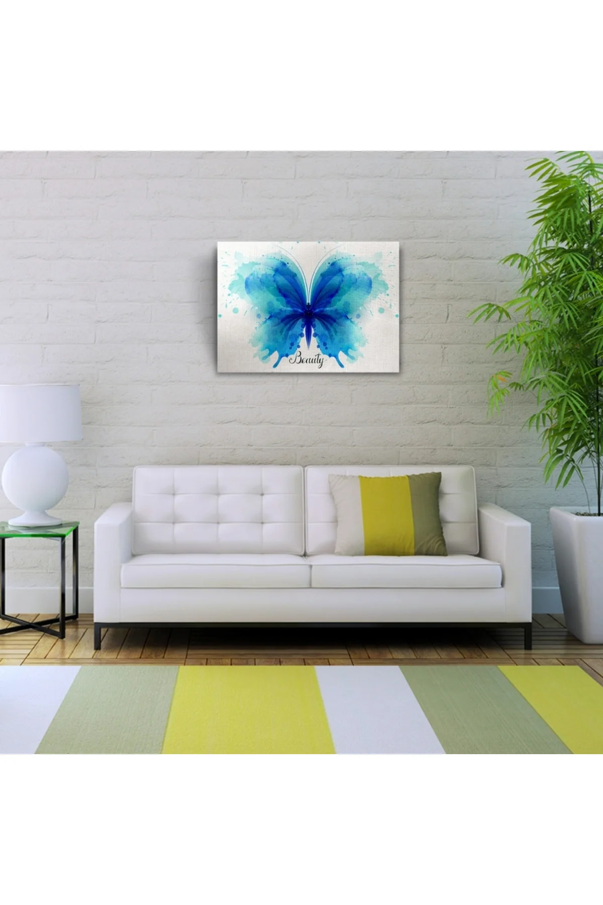 Mavi Kelebek Suluboya Kanvas Tablo 50 x 70