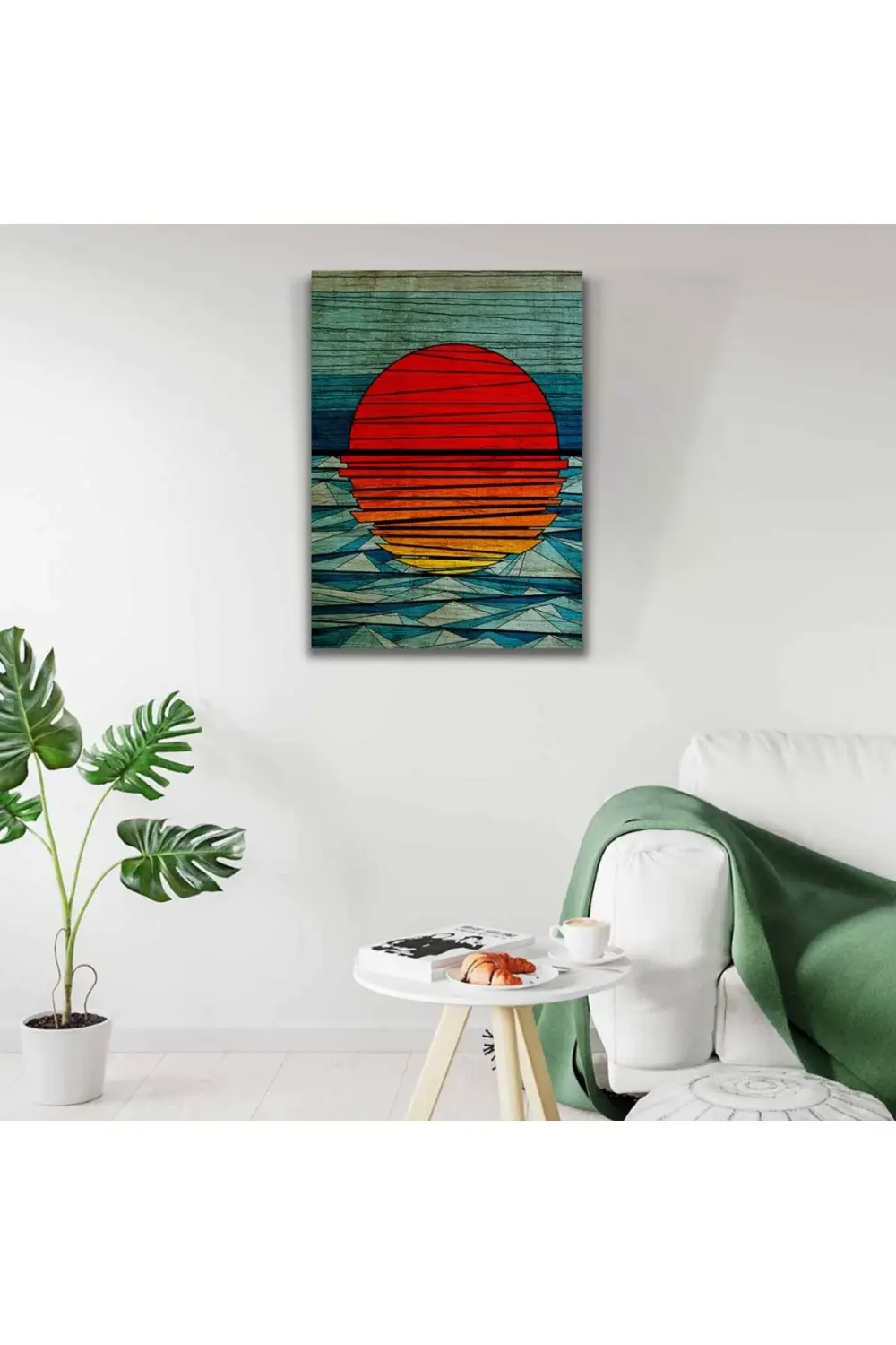 Kanonik Education Mavi Kırmızı Soyut Günbatımı Kanvas Tablo 50 X 70