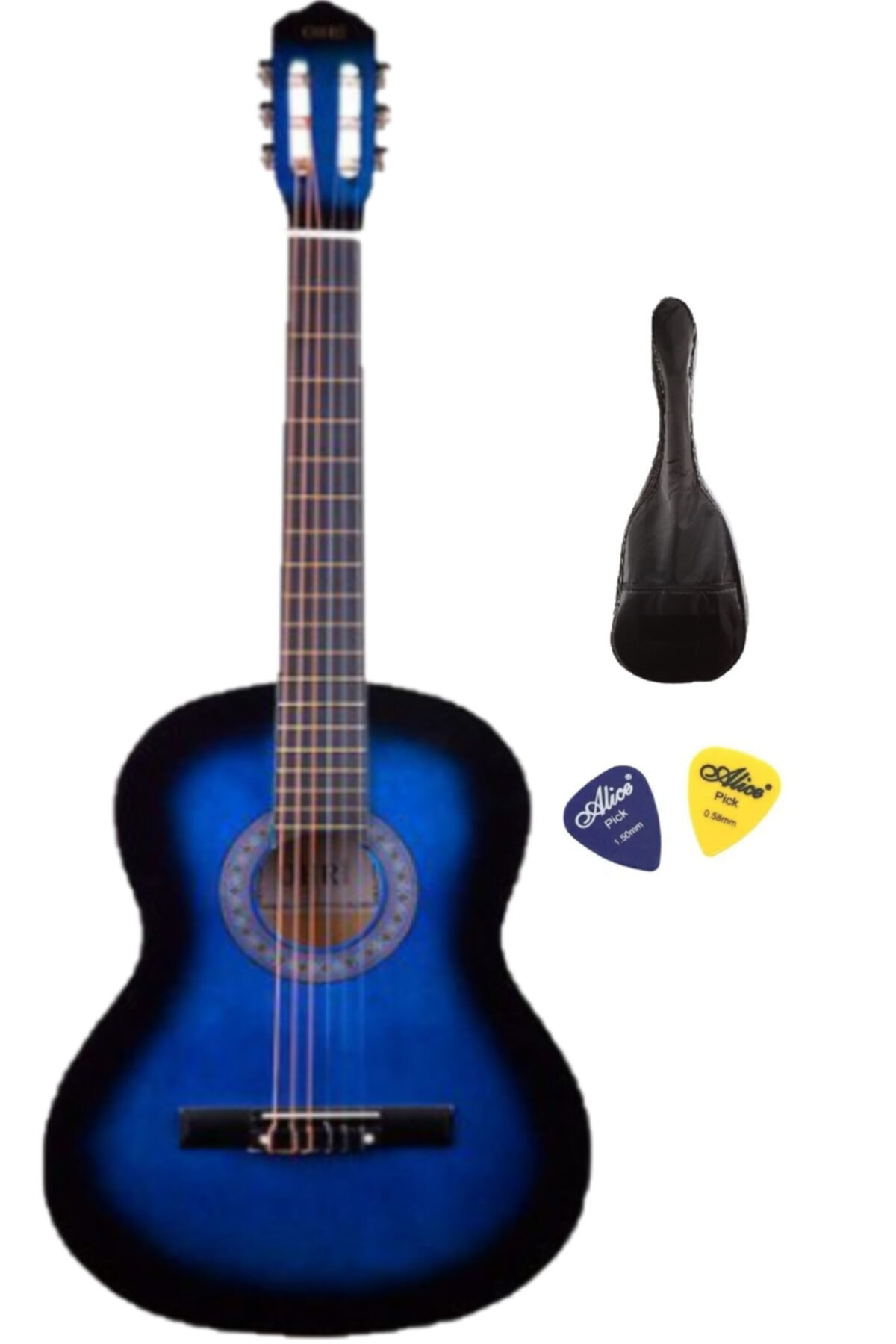 Mavi Klasik Gitar Tam Boy Kılıflı Pena Dahil