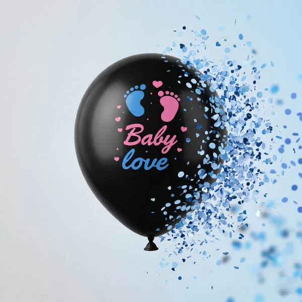 Mavi Konfetili Siyah Latex Cinsiyet Balonu Baby Love Baskılı