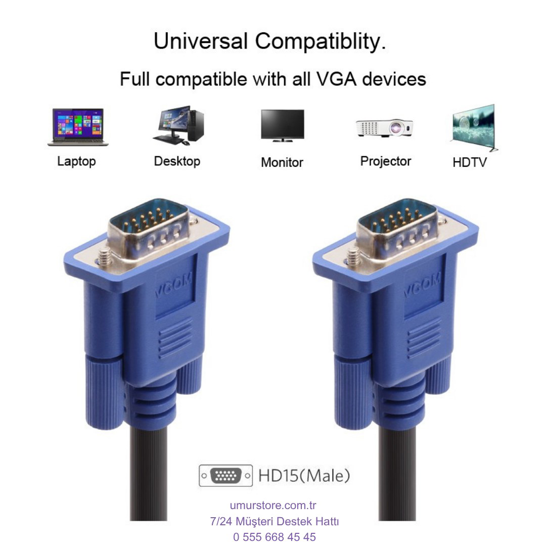 Mavi Konnektör Siyah 40MT Vga-M-Vga-M Kablo Mavi Konnektör Siyah 40MT Vga-M-Vga-M Kablo