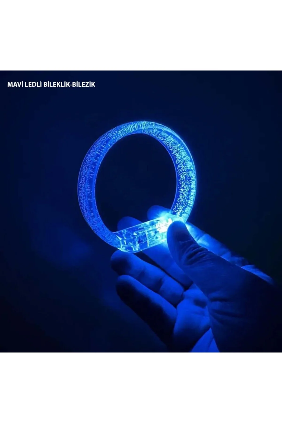 Mavi Led Işıklı Baskı Yapılabilen Pilli Bileklik Bilezik 1,5 cm G