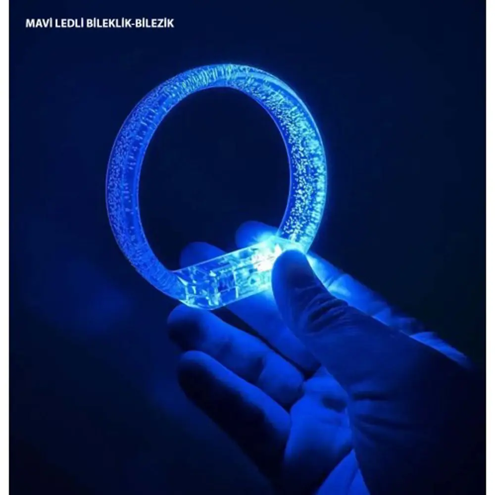 Mavi Led Işıklı Baskı Yapılabilen Pilli Bileklik Bilezik 1,5 cm G