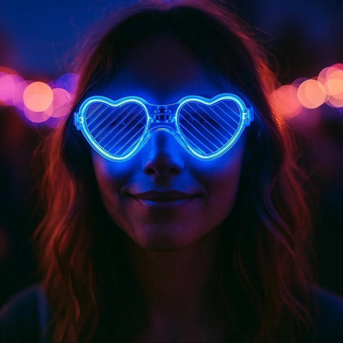 Mavi LED Işıklı Kalp Gözlük – 3 Modlu Parti & Glow Gözlüğü Mavi LED Işıklı Kalp Gözlük – 3 Modlu Parti & Glow Gözlüğü