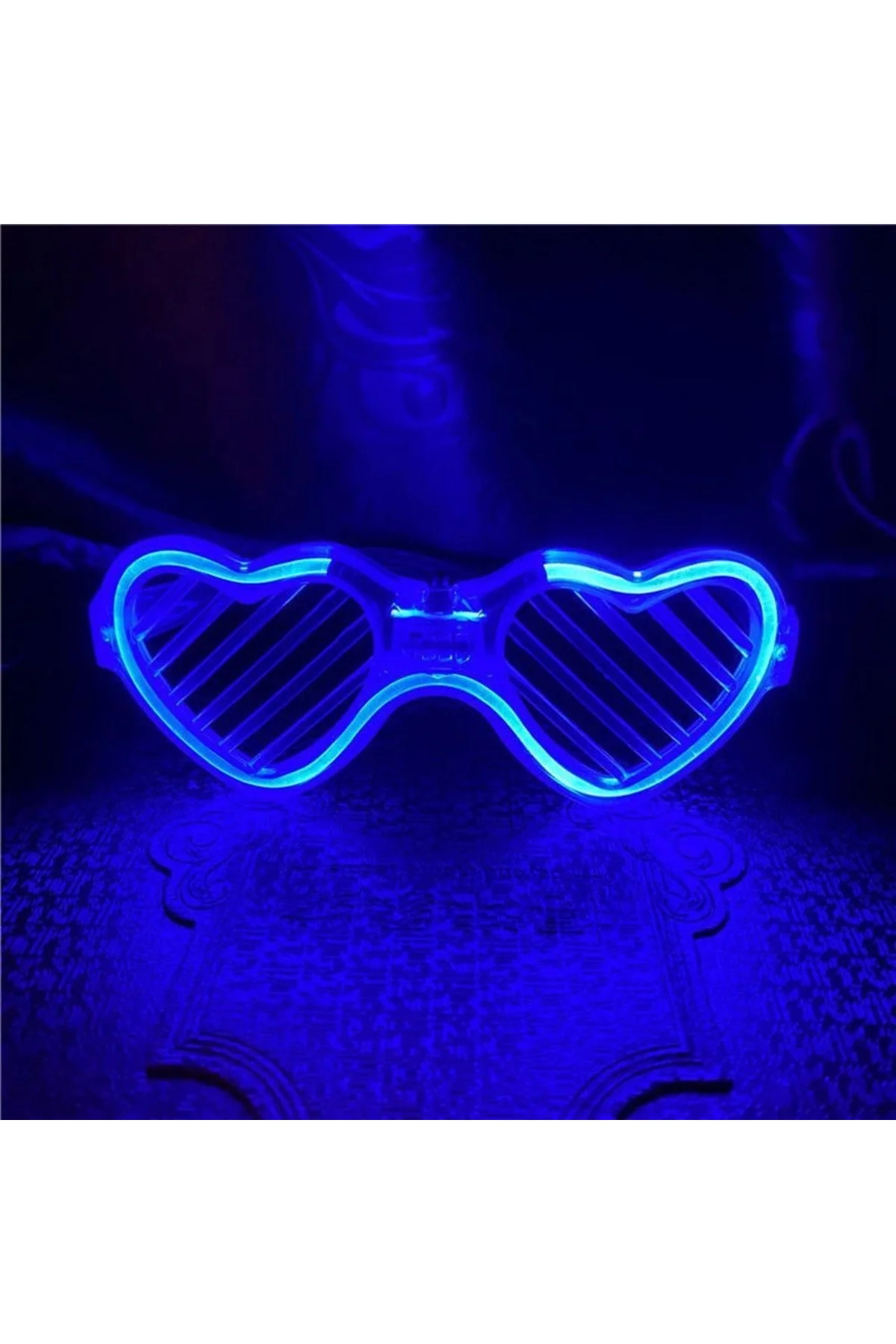 Mavi Led Işıklı Kalp Gözlük – 3 Modlu Parti & Glow Gözlüğü Mavi Led Işıklı Kalp Gözlük – 3 Modlu Parti & Glow Gözlüğü - Görsel 3