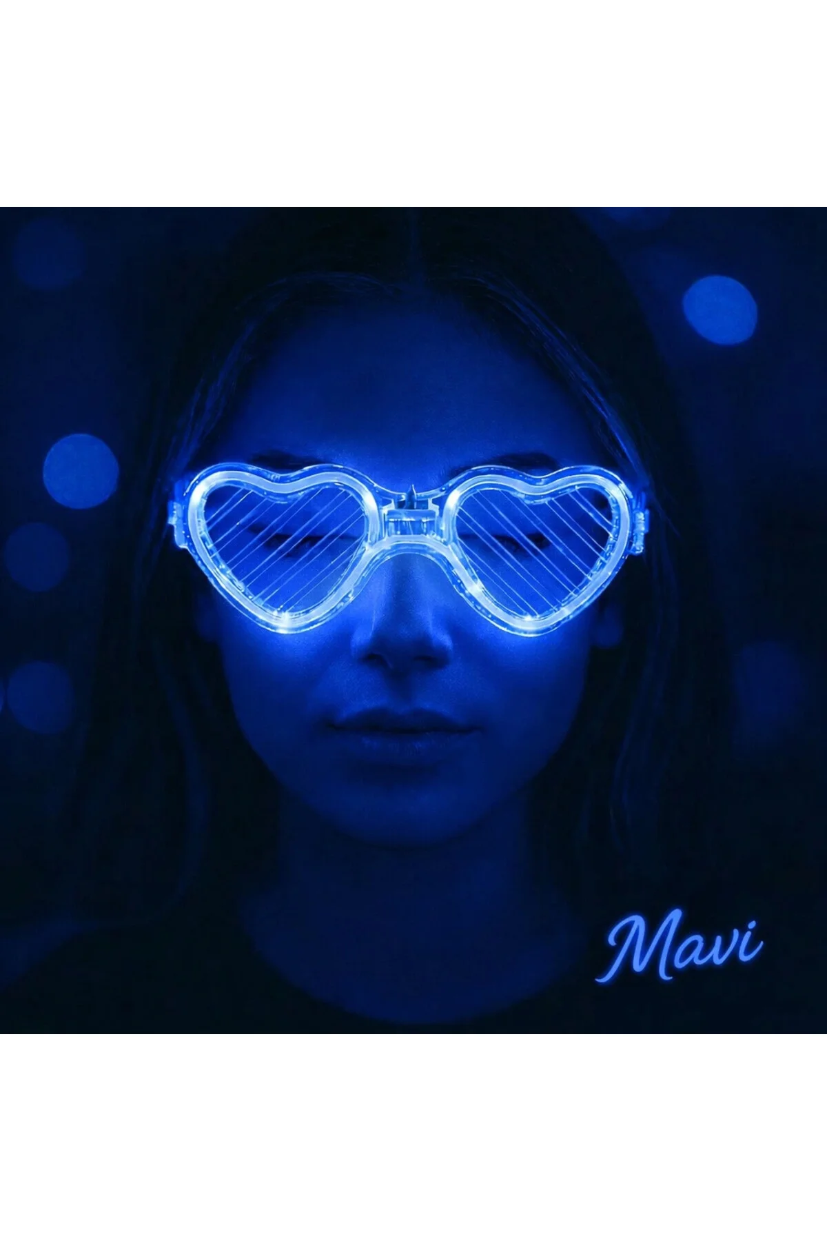 Mavi Led Işıklı Kalp Gözlük – 3 Modlu Parti &amp; Glow Gözlüğü