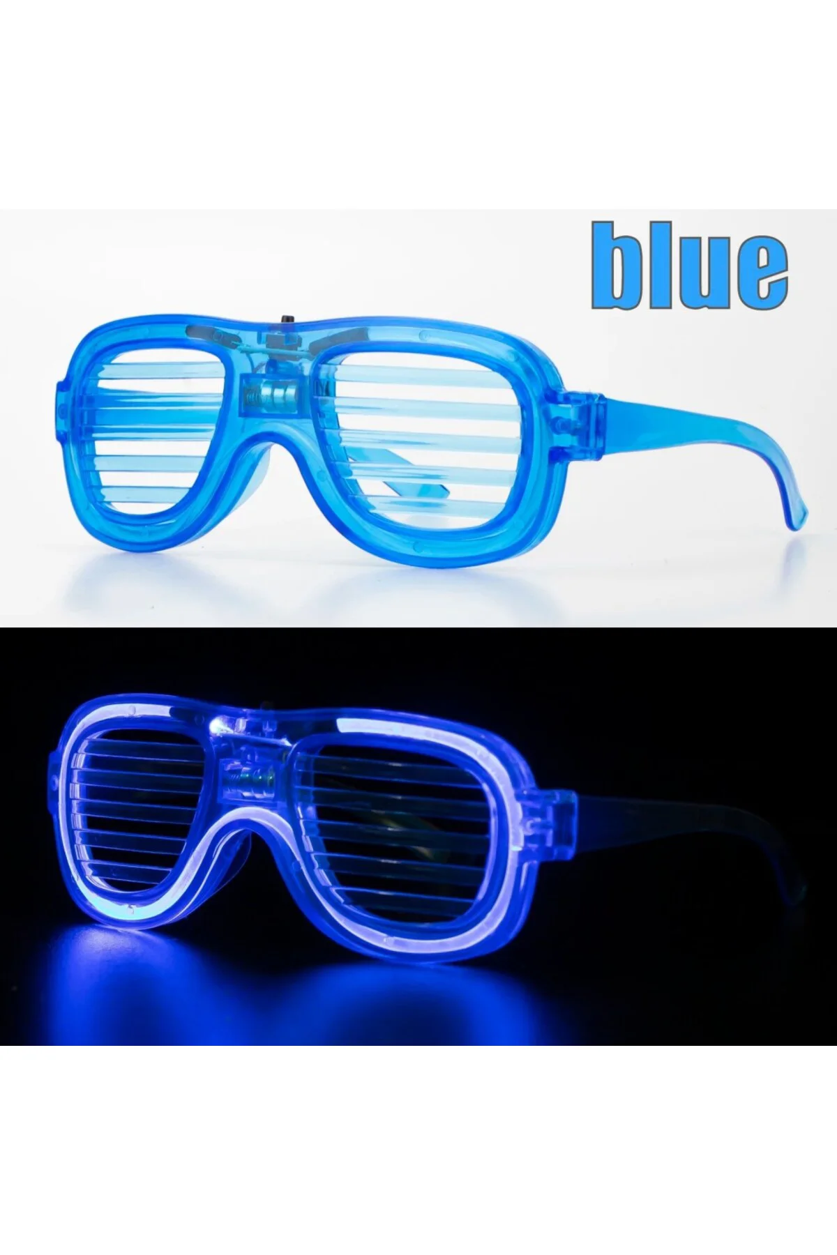 Mavi Led Işıklı Parti Gözlüğü - Neon Glow Şerit Gözlük 3 Modlu