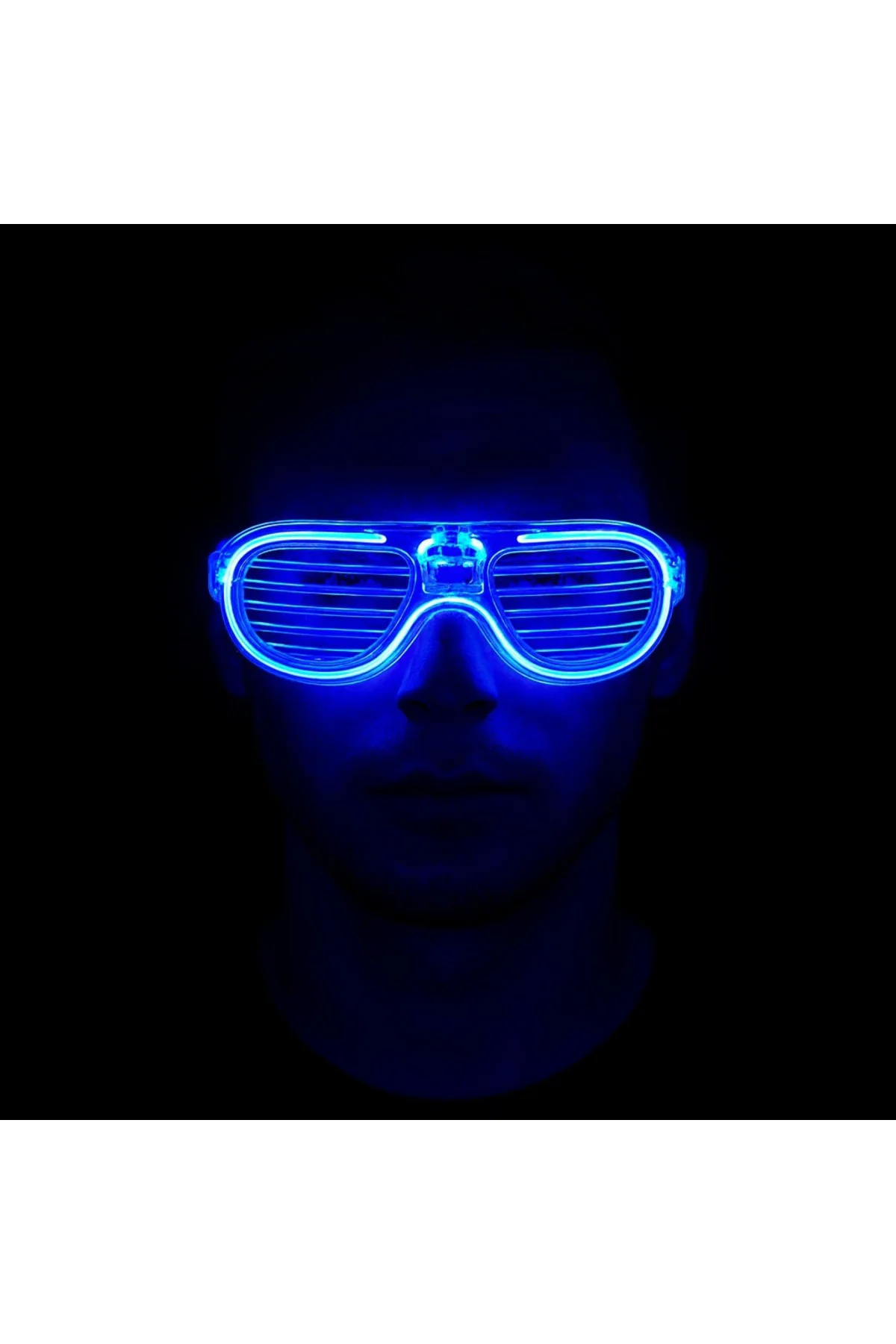 Mavi Led Işıklı Parti Gözlüğü - Neon Glow Şerit Gözlük 3 Modlu