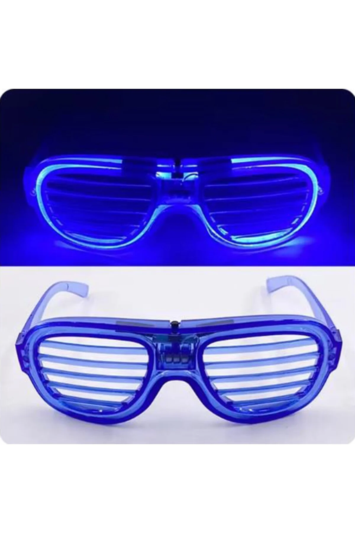 Mavi Led Işıklı Parti Gözlüğü - Neon Glow Şerit Gözlük 3 Modlu