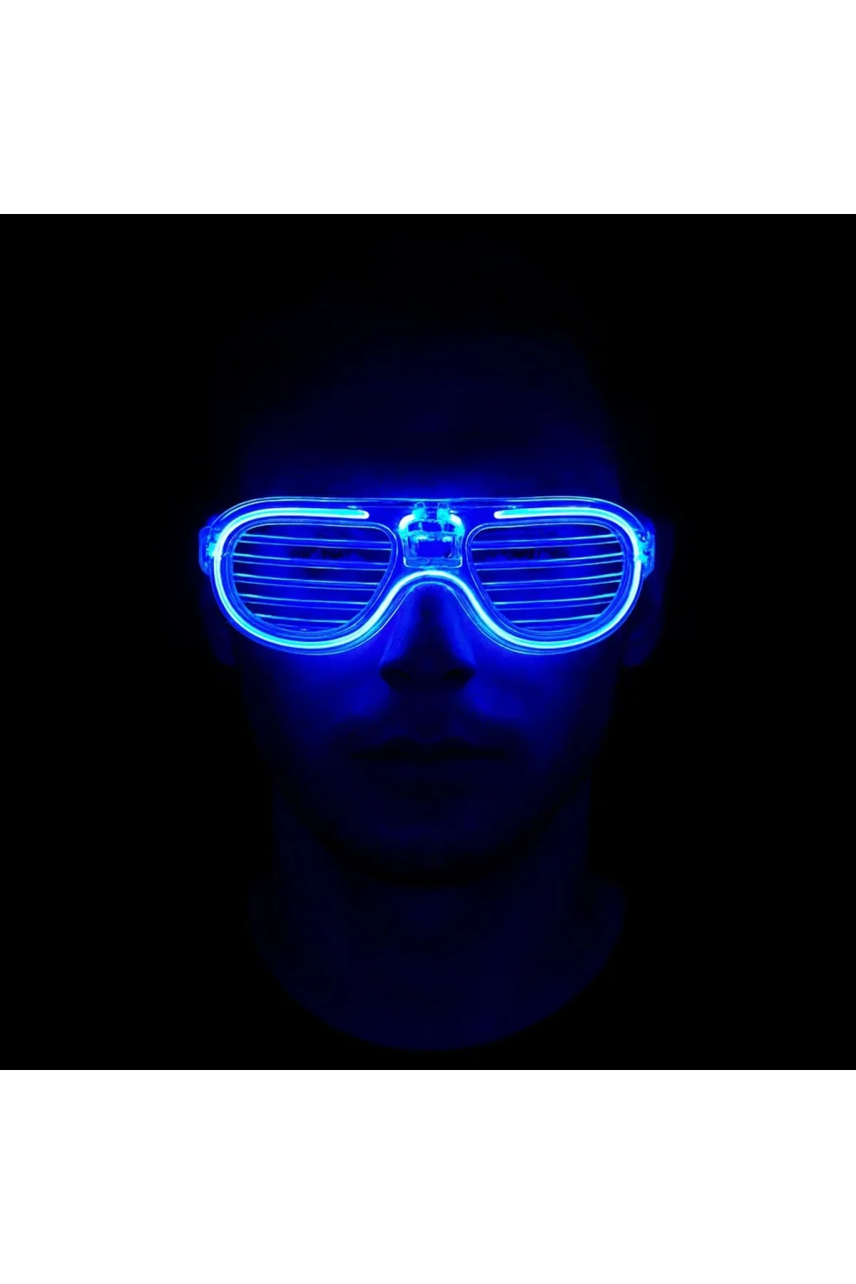 Mavi Led Işıklı Parti Gözlüğü - Neon Glow Şerit Gözlük 3 Modlu