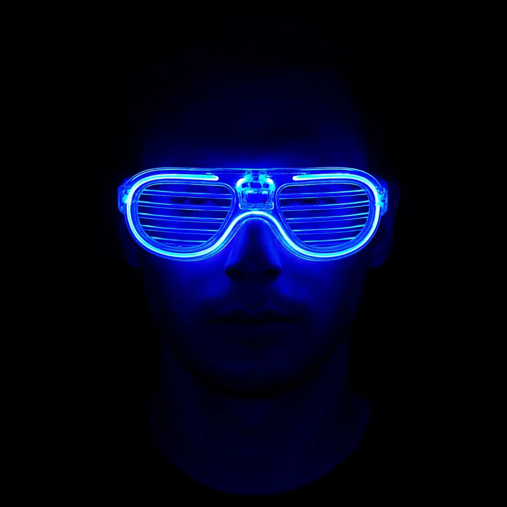 Mavi LED Işıklı Parti Gözlüğü - Neon Glow Şerit Gözlük 3 Modlu | Rave ve Festival Aksesuarı