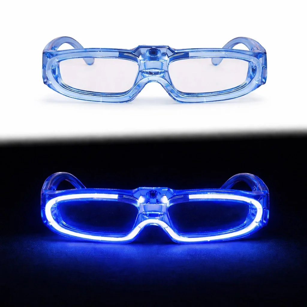 Mavi LED Işıklı Parti Gözlüğü 3 Modlu – Glow &amp; Gece Eğlence Gözlüğü