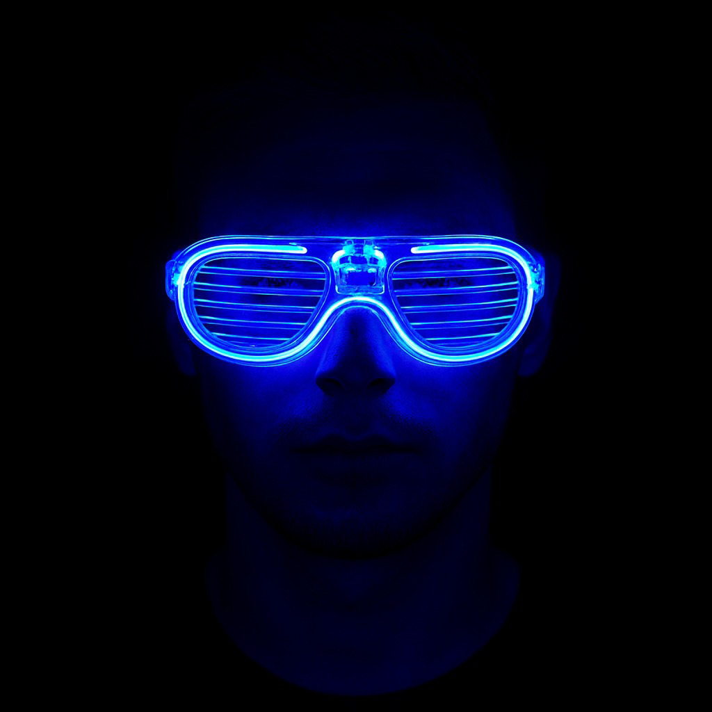 Mavi Led Işıklı Parti Gözlüğü - Neon Glow Şerit Gözlük 3 Modlu (4