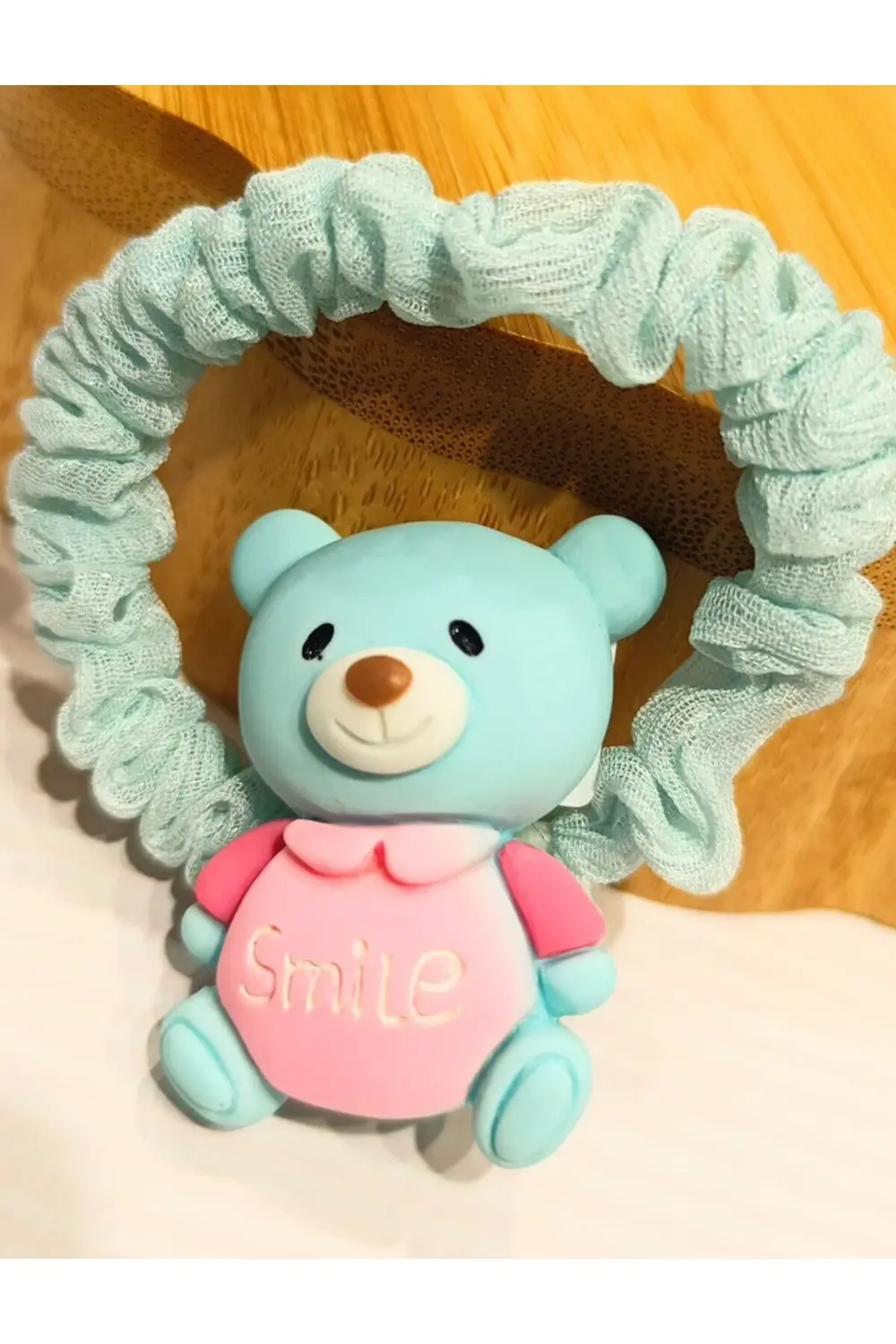 Mavi Lüks Gösterişli Ayıcık Figürlü Lastik Toka