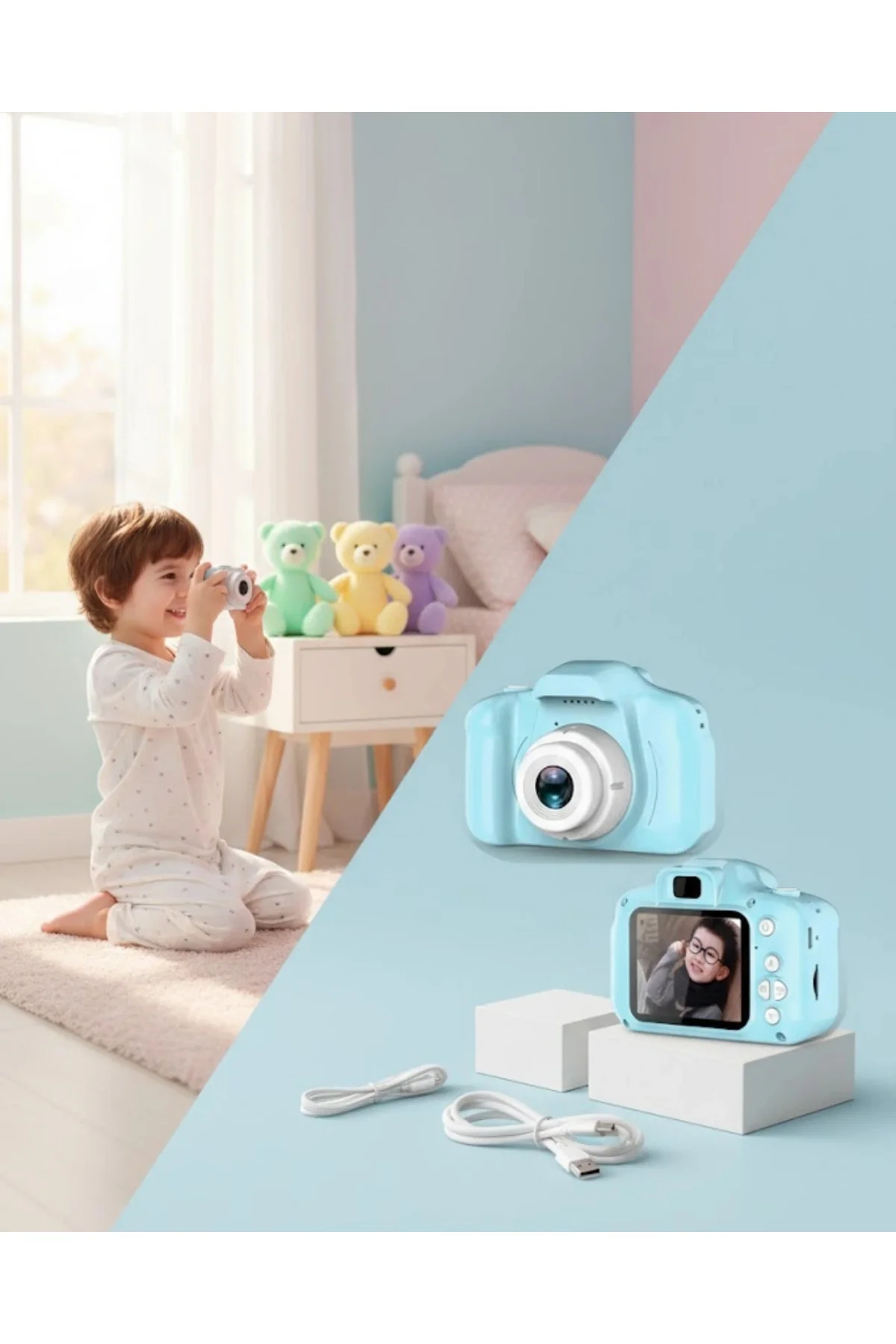 Mavi Mini Dijital Kamera Hd Video Ve Fotoğraf Çekimli Usb Şarjlı 