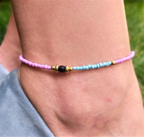 Tükkan Accessories Mavi Mor Boncuk  Siyah Taş Detay Halhal-Halhal70