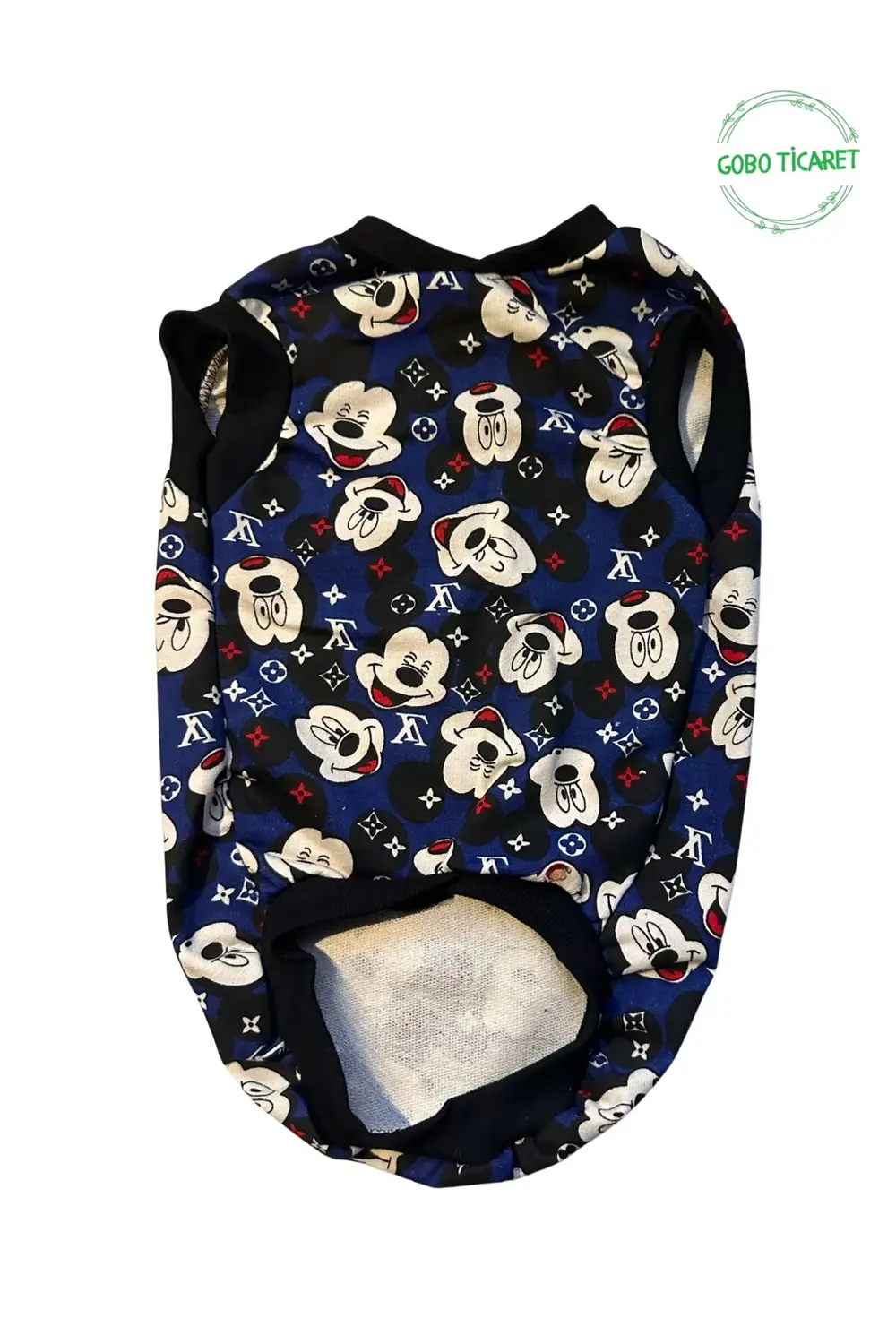 Mavi Mouse Desenli Kedi Köpek Kıyafeti Elbisesi Siyah Kollu