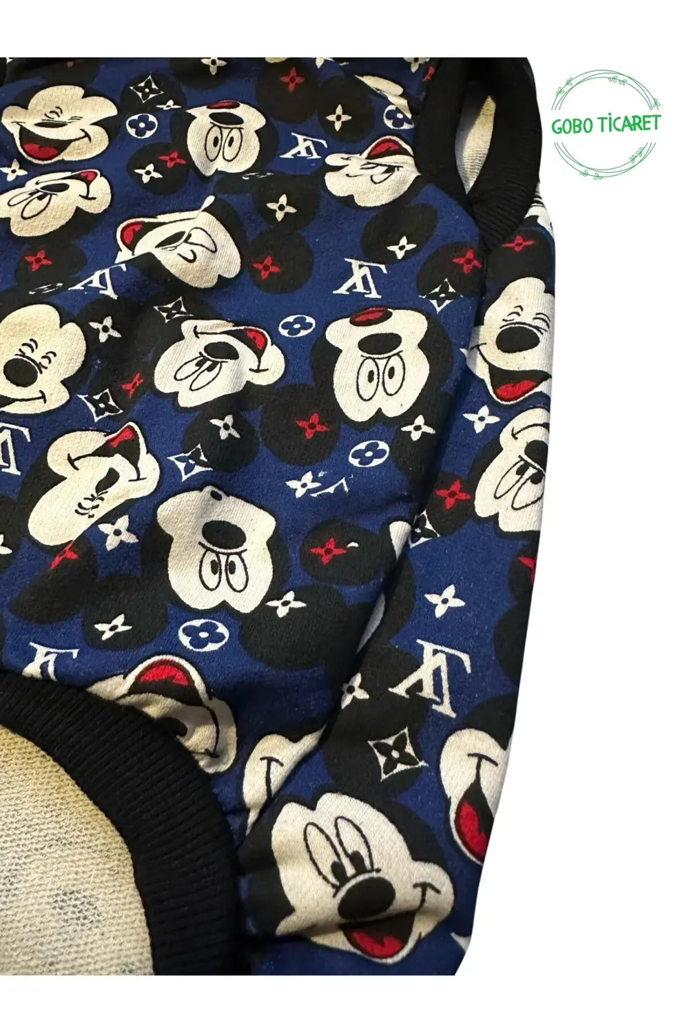 Mavi Mouse Desenli Kedi Köpek Kıyafeti Elbisesi Siyah Kollu