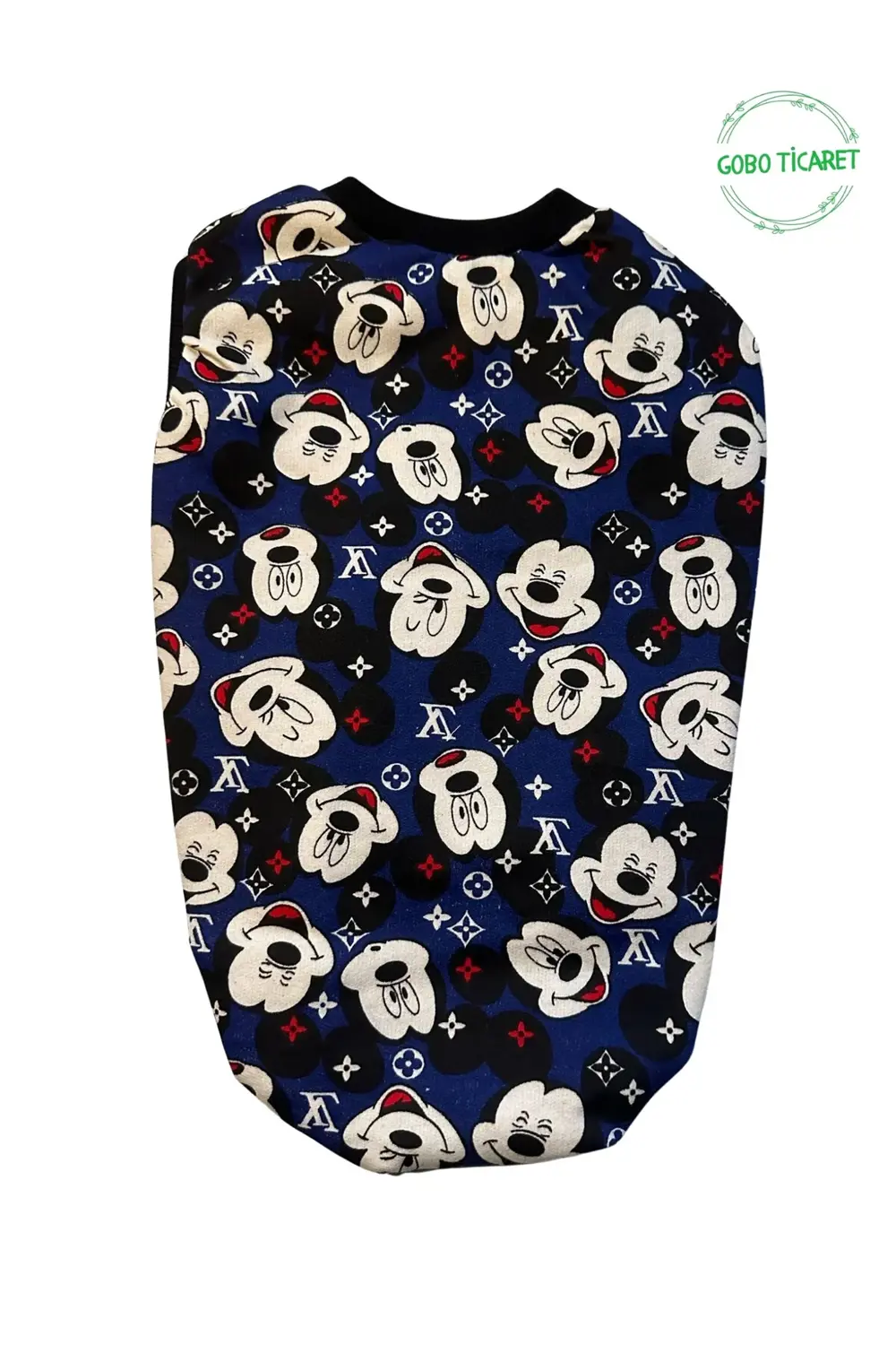 Mavi Mouse Desenli Kedi Köpek Kıyafeti Elbisesi Siyah Kollu