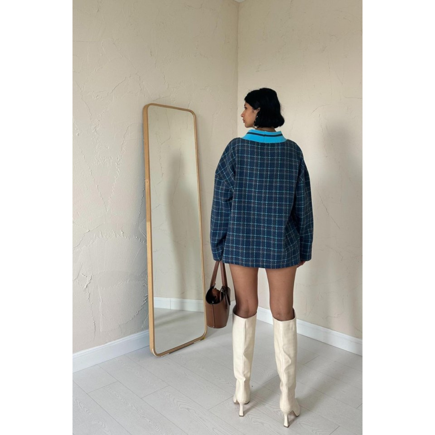 Mavi Ön Ribana Ekose Ceket