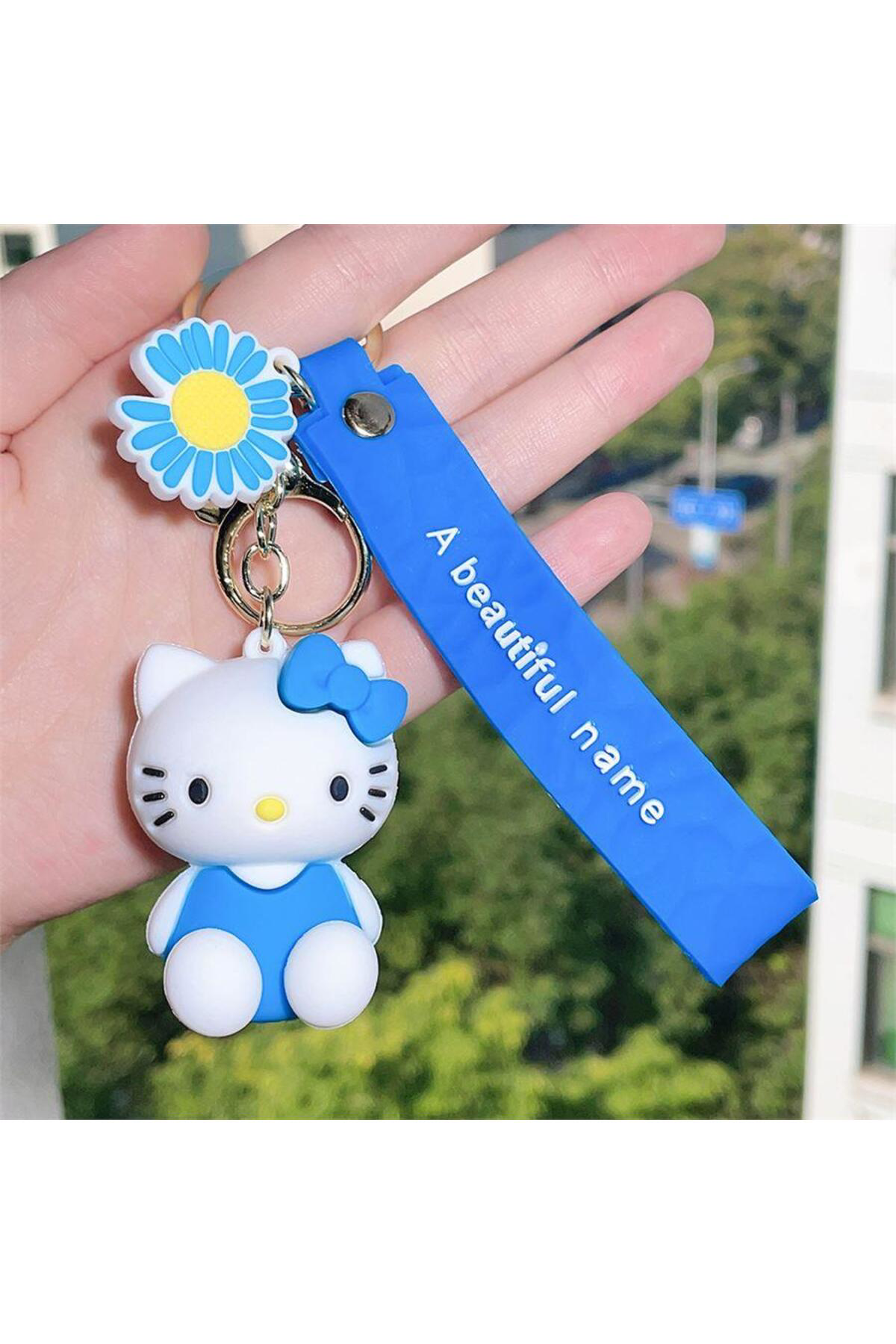 Mavi Oturan Hello Kitty Silikon Anahtarlık