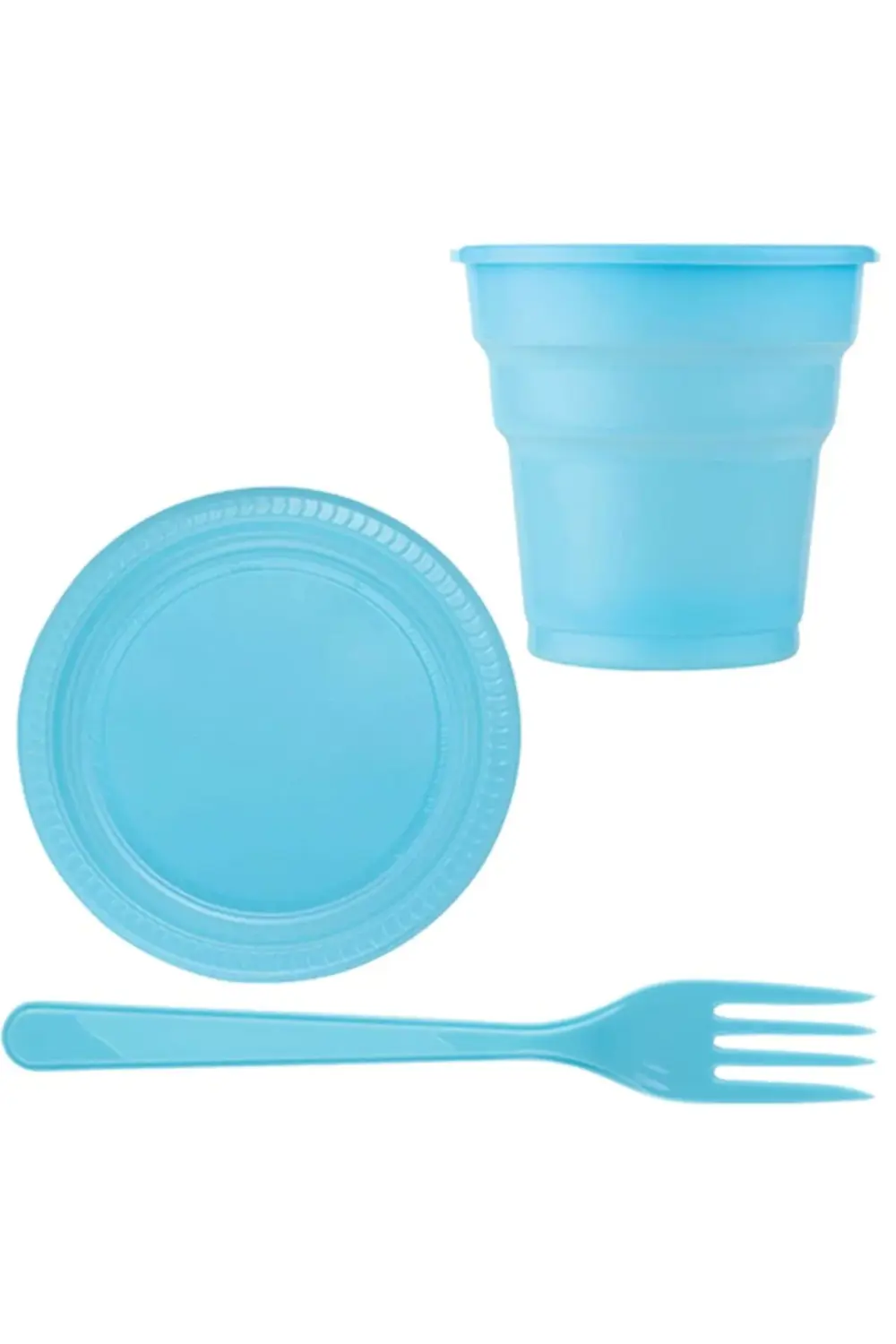 Mavi Plastik 16 Kişilik Tabak Bardak Çatal Set