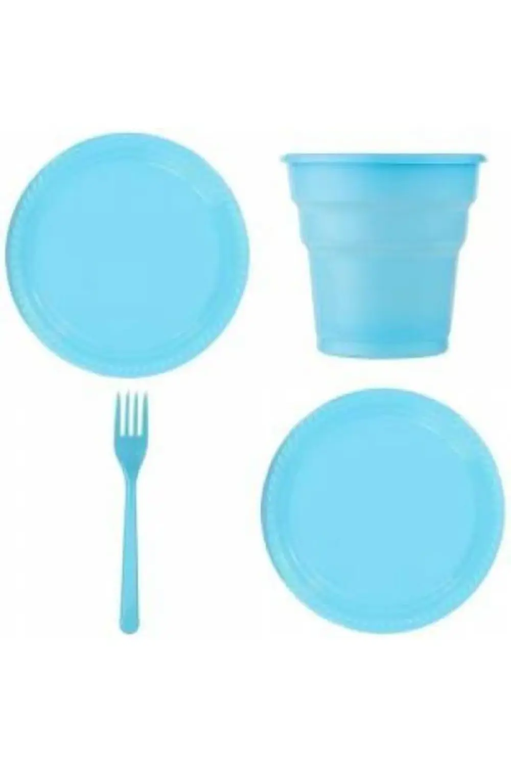Mavi Plastik Bardak Çatal Tabak 10'lu