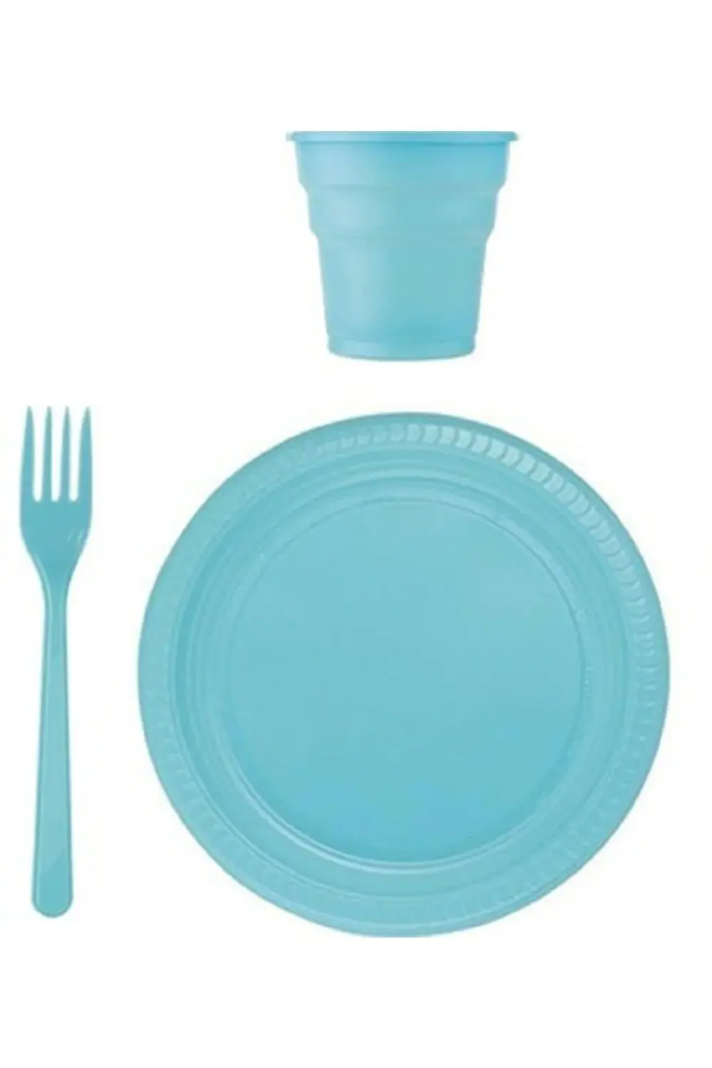 Mavi Plastik Tabak-bardak-çatal Set