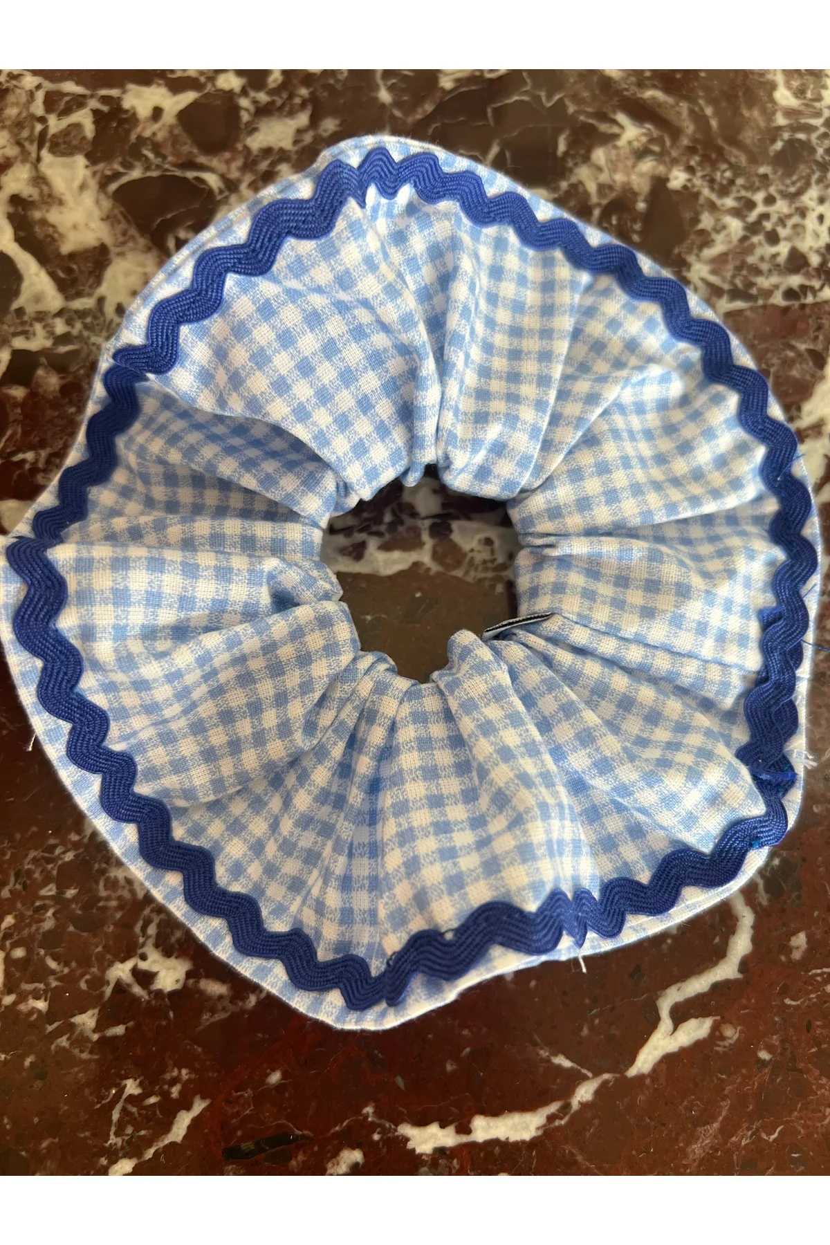 Mavi Pötikare Tek Taraf Şeritli Scrunchie Toka Lastik Simit Toka