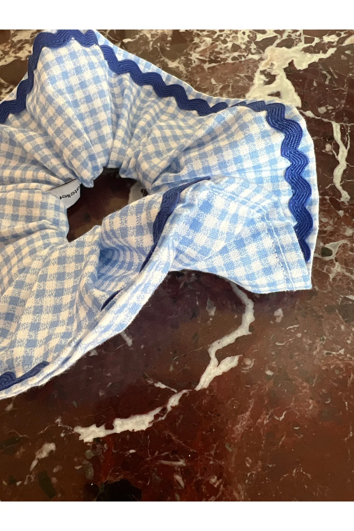 Mavi Pötikare Tek Taraf Şeritli Scrunchie Toka Lastik Simit Toka
